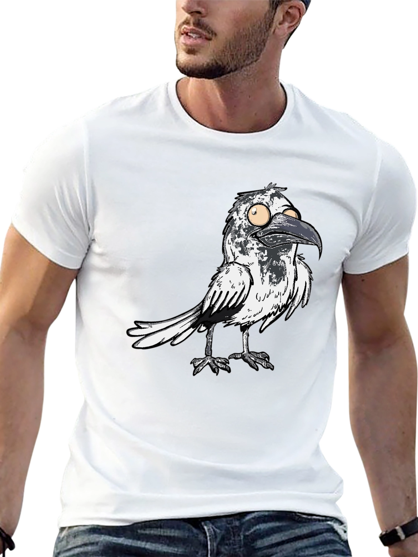 Mens Black T-Shirt with Crow Graphic