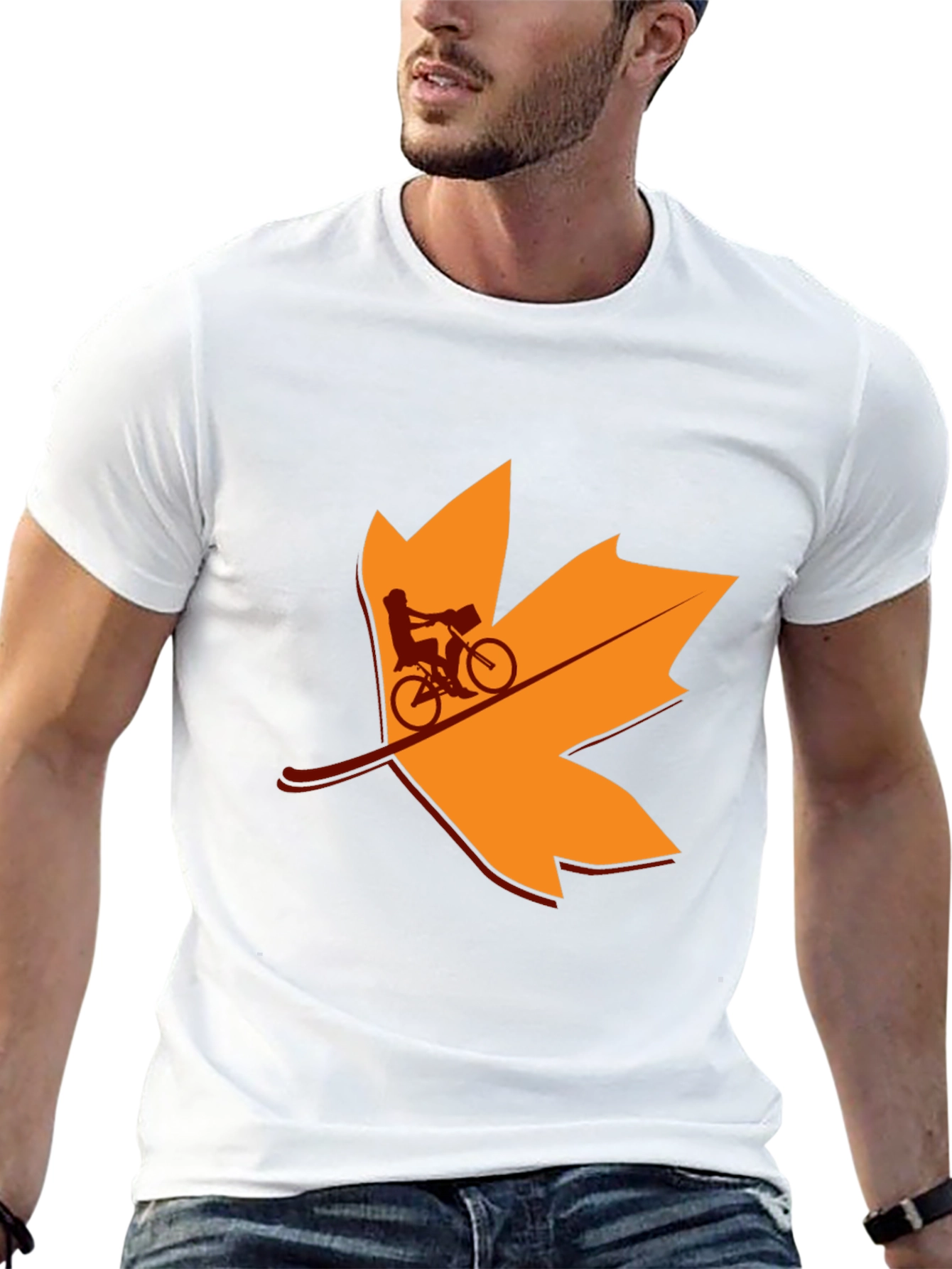 Fall Biker T-Shirt: Leaf Design