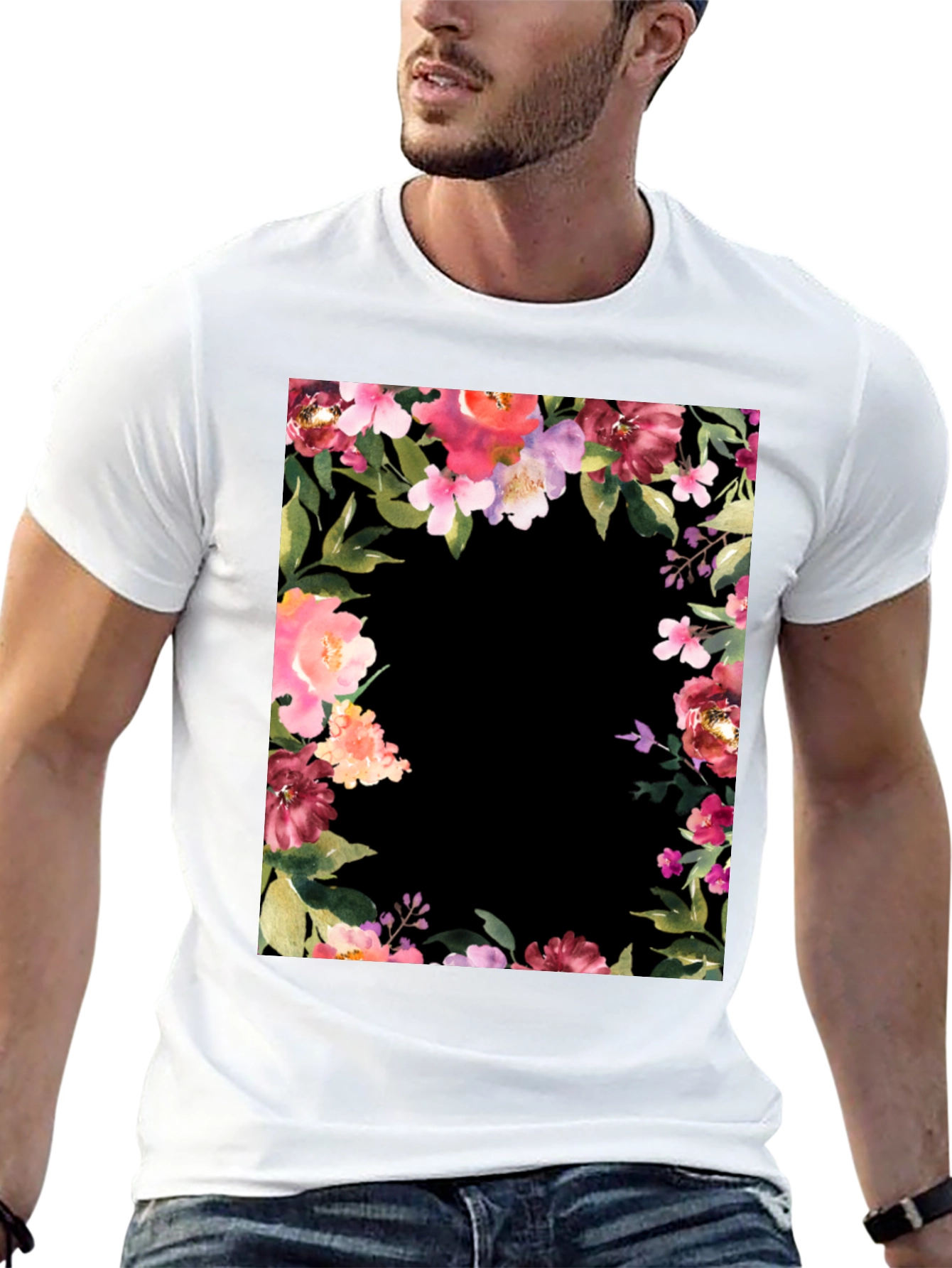Floral Frame Black T-Shirt