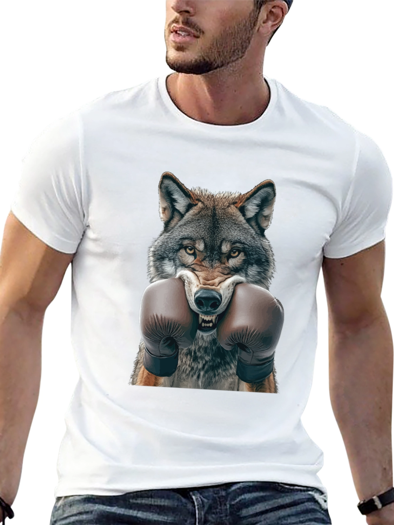 Wolf Boxer Graphic Tee - Fierce Animal Print Shirt