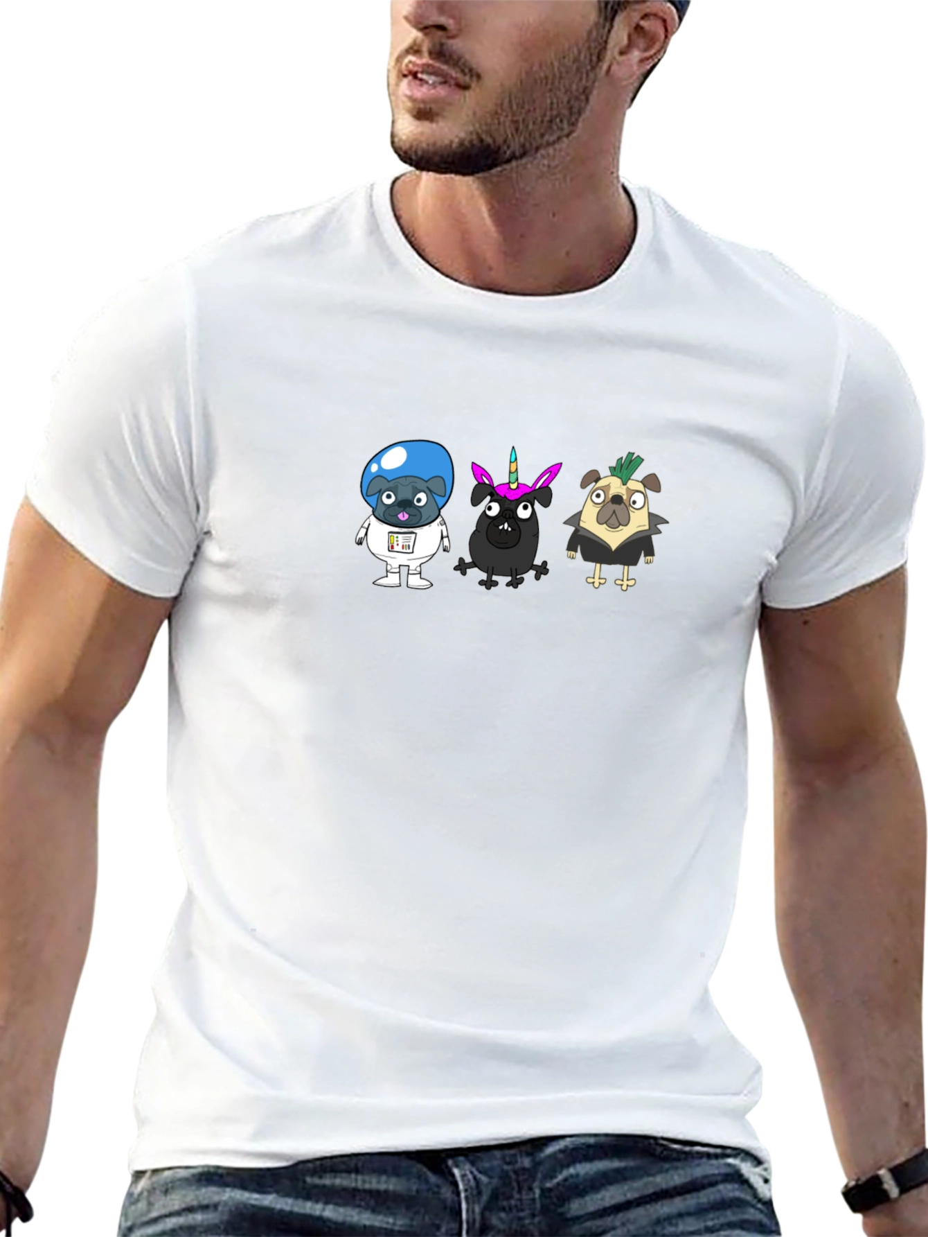 Cartoon Pugs Black T-Shirt