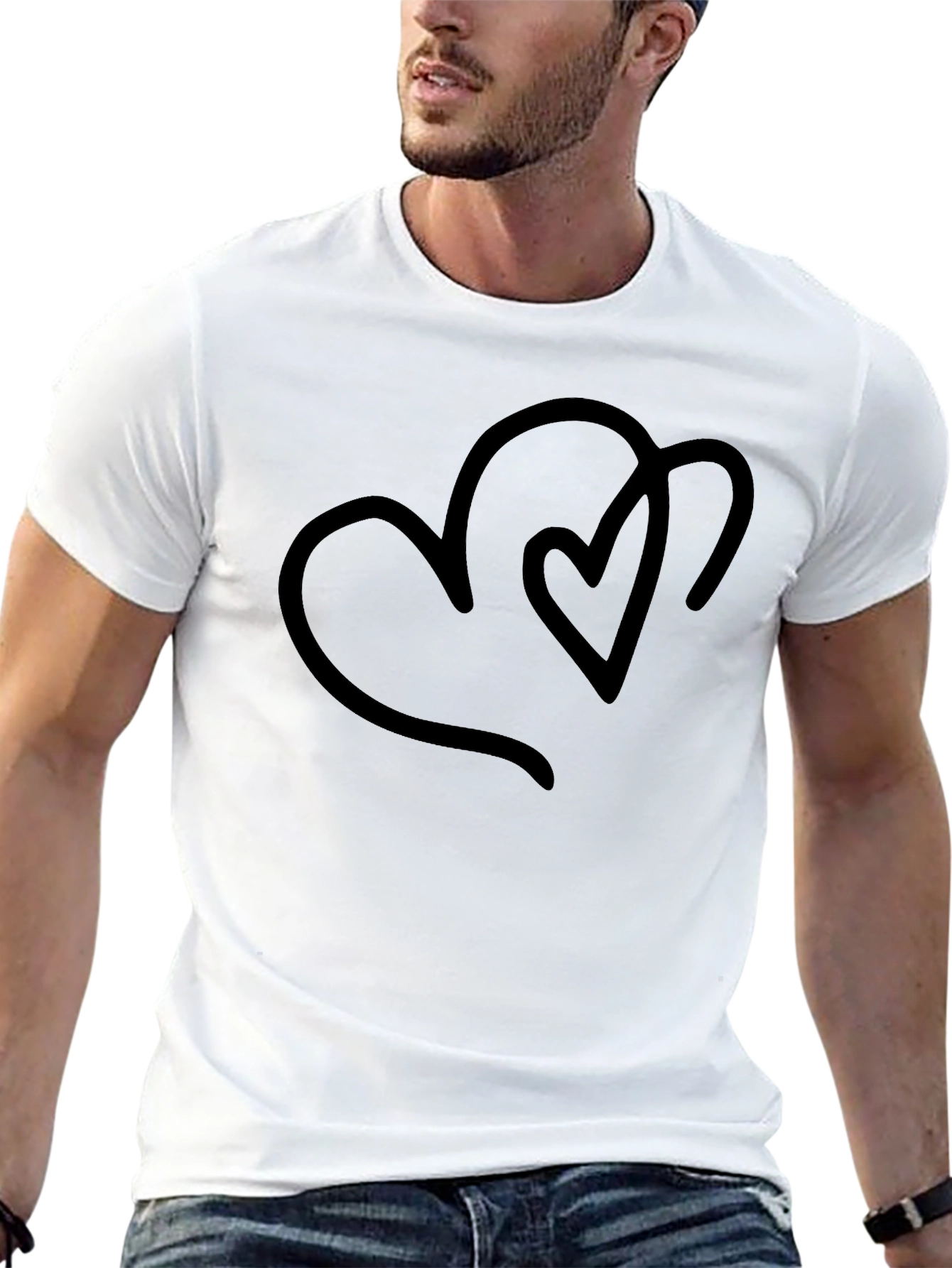 Minimalist Two Hearts Black T-Shirt