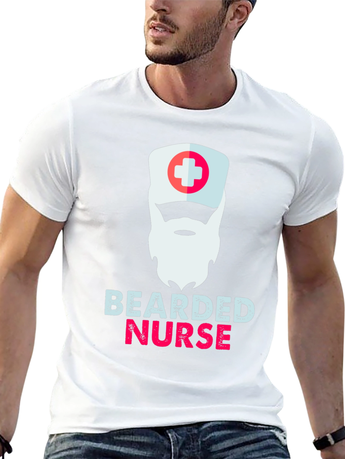 Bearded Nurse Graphic T-Shirt - Funny Medical Apparel
