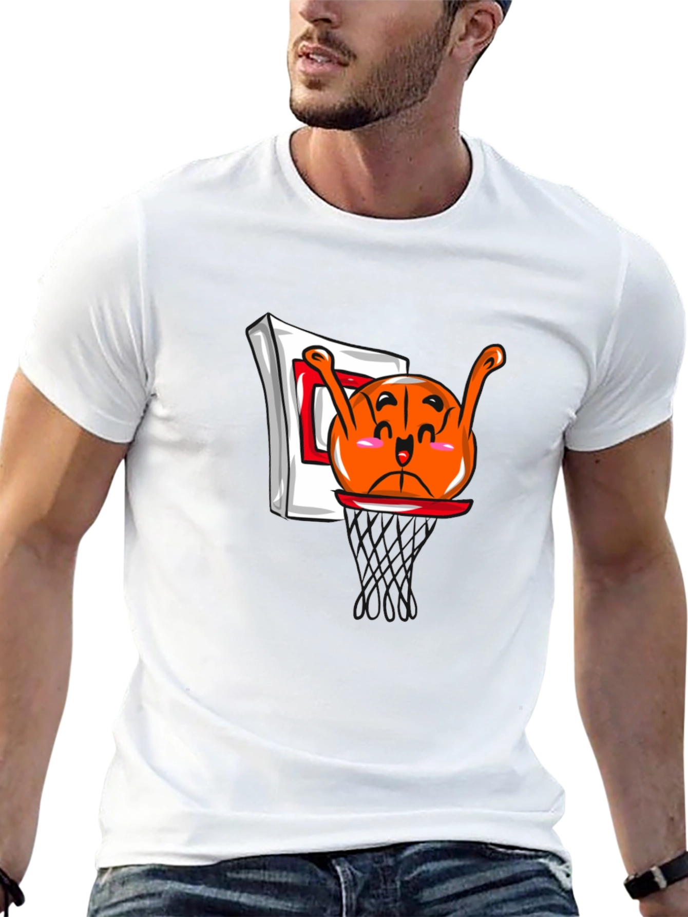 Funny Cartoon Basketball Black T-Shirt