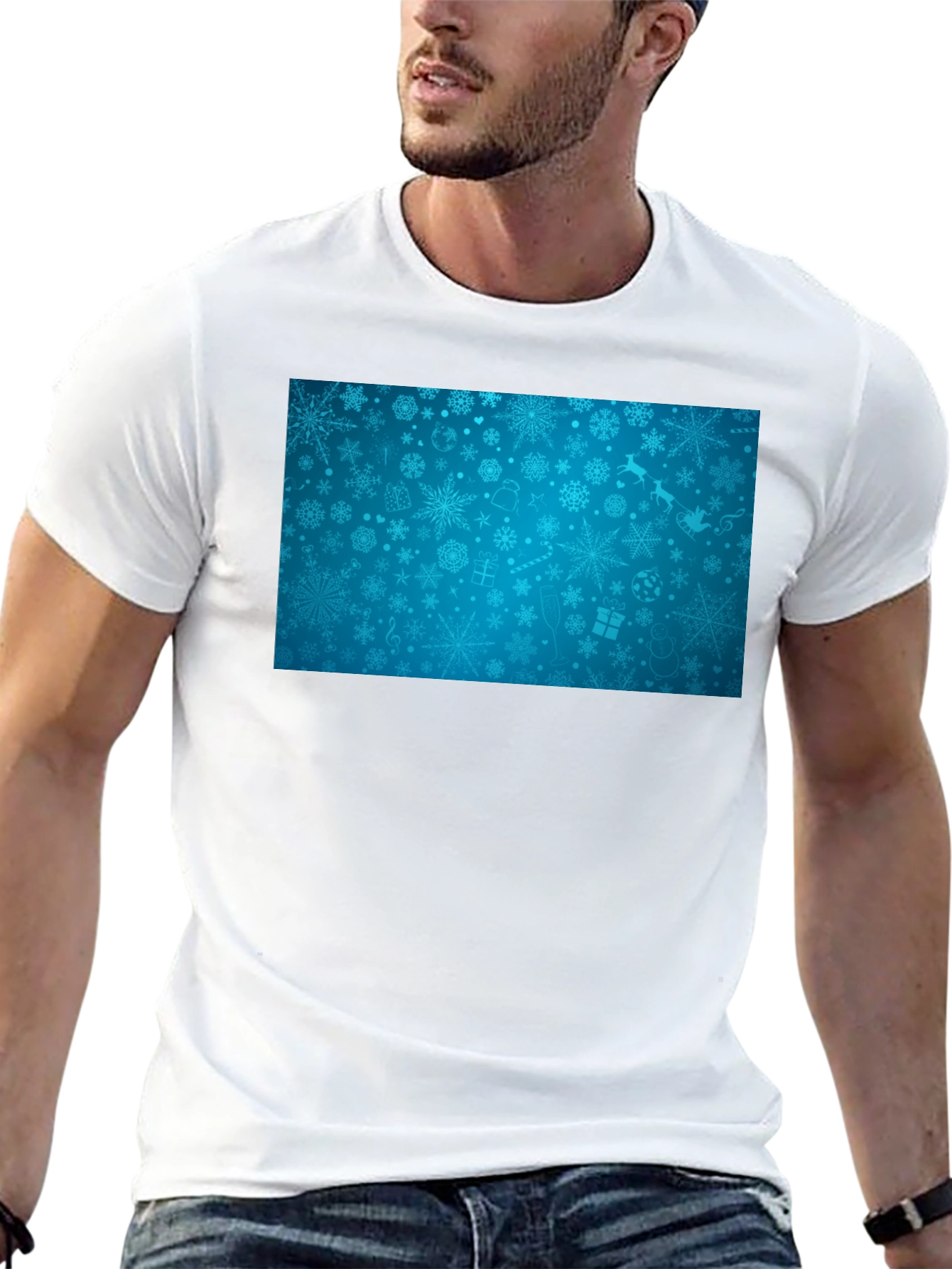 Festive Snowflake Pattern Black T-Shirt