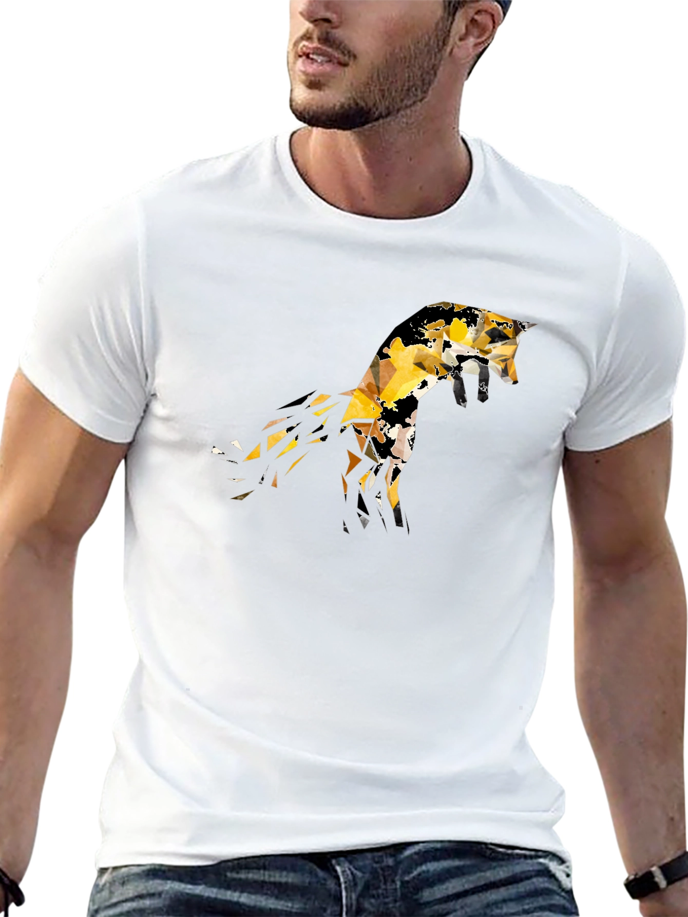 Geometric Fox Graphic Black T-Shirt