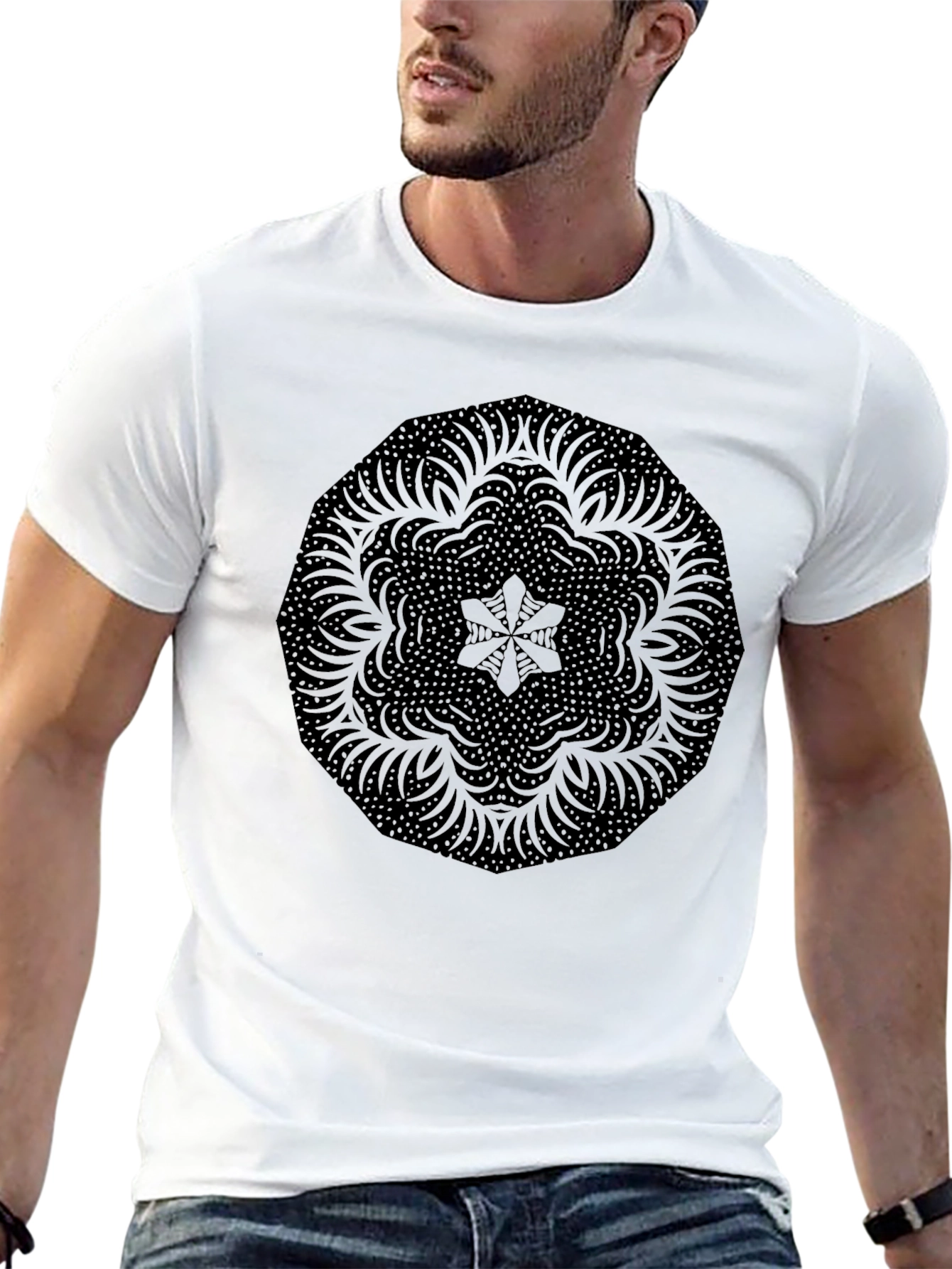 Black Mandala Print Crew Neck T-Shirt