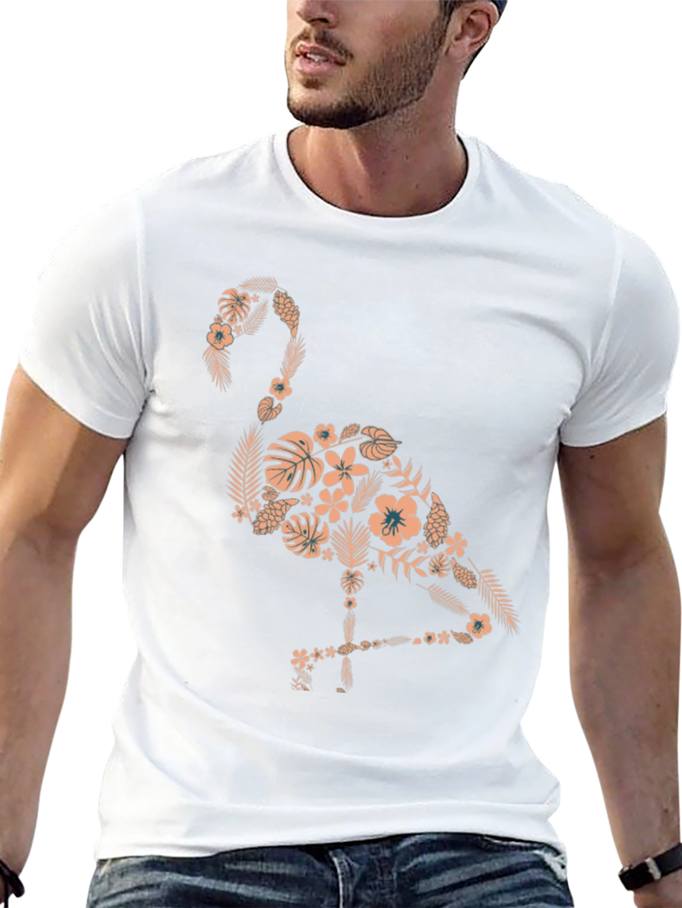 Floral Flamingo Graphic Tee - Black Cotton Shirt