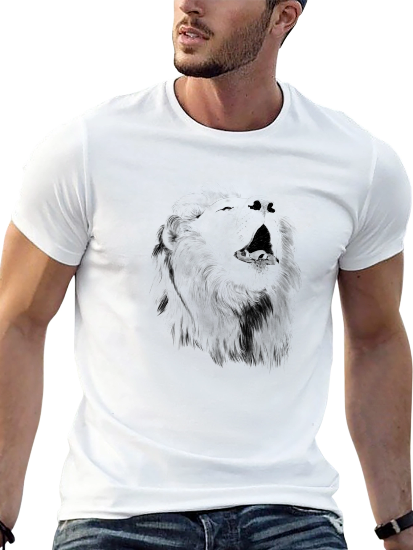 Mens Black T-Shirt with Wolf Graphic