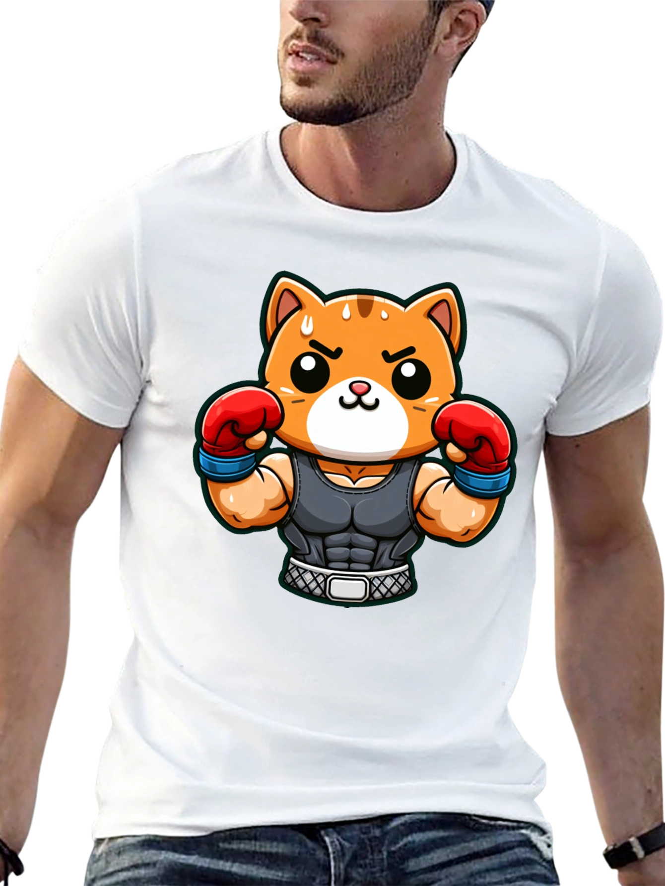 Funny Cartoon Cat Boxer T-Shirt