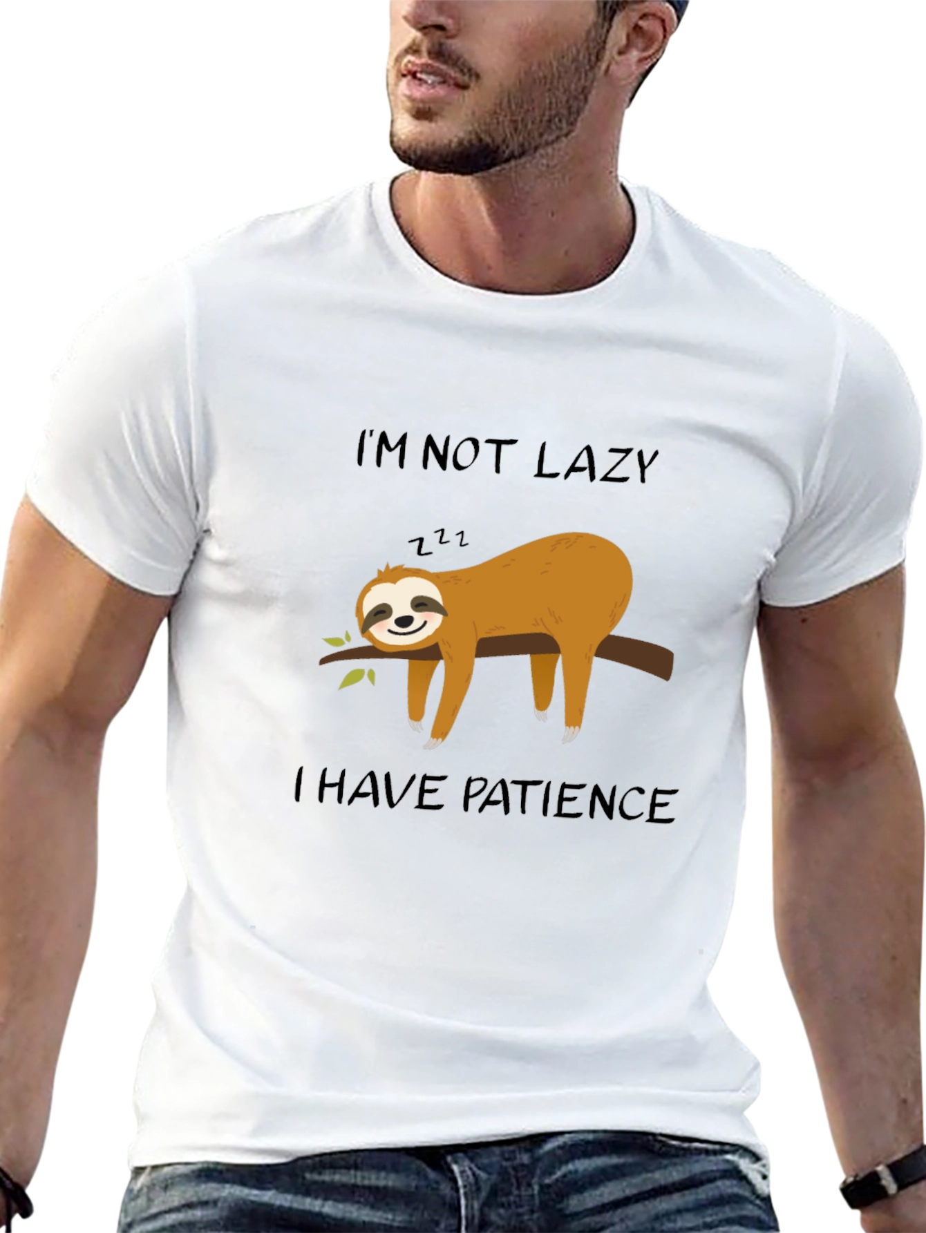 Lazy Sloth Patience Mens Black Tee