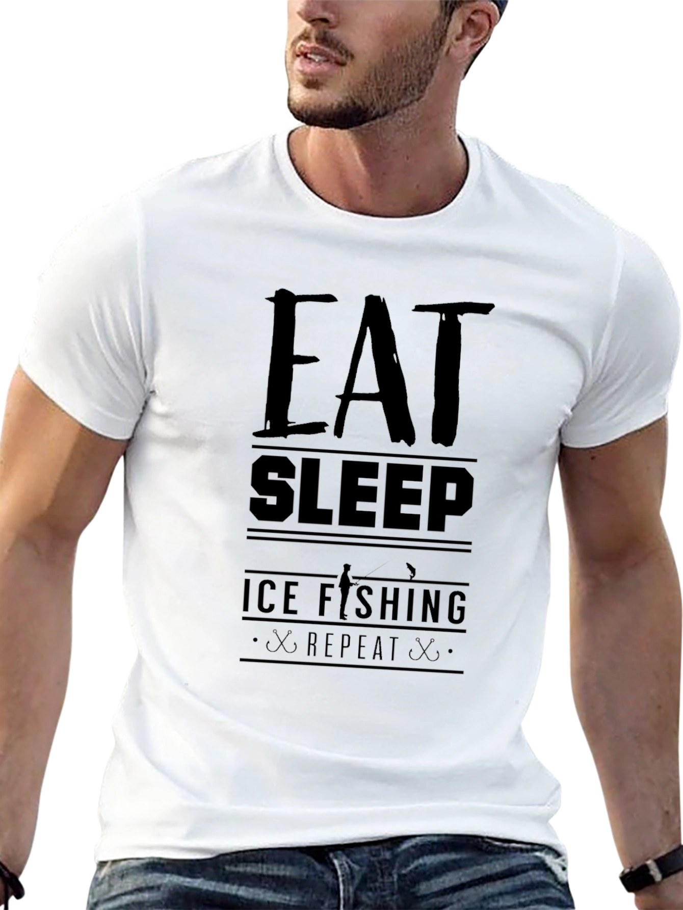 Eat Sleep Ice Fishing Repeat Black T-Shirt