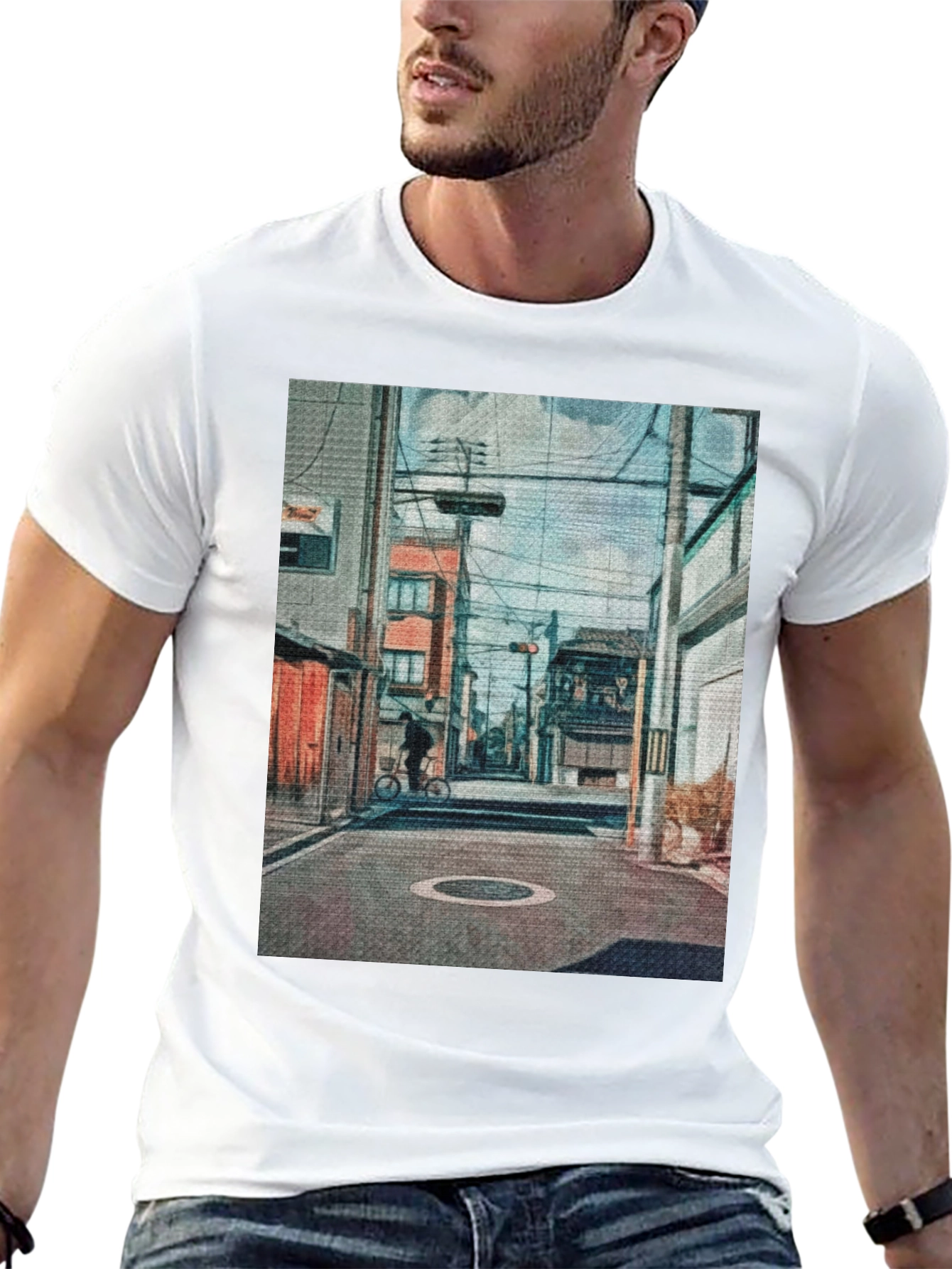 Cityscape Print Black T-Shirt