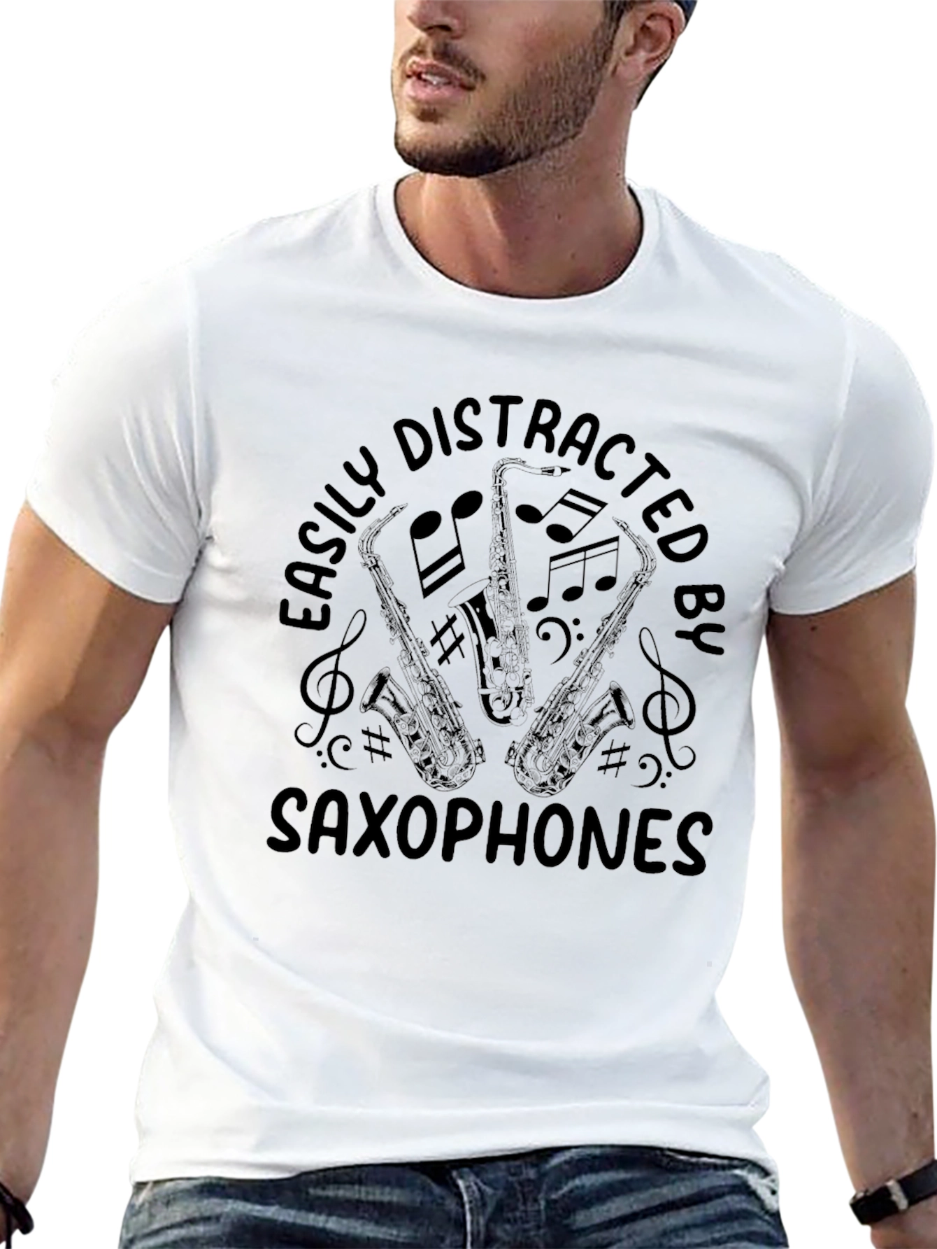 Easily Distracted By Saxophones Black T-Shirt