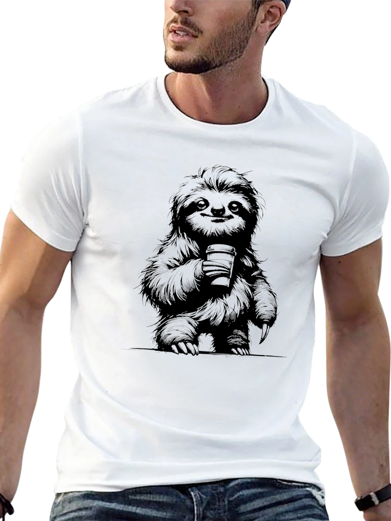 Sloth Coffee Graphic Black T-Shirt