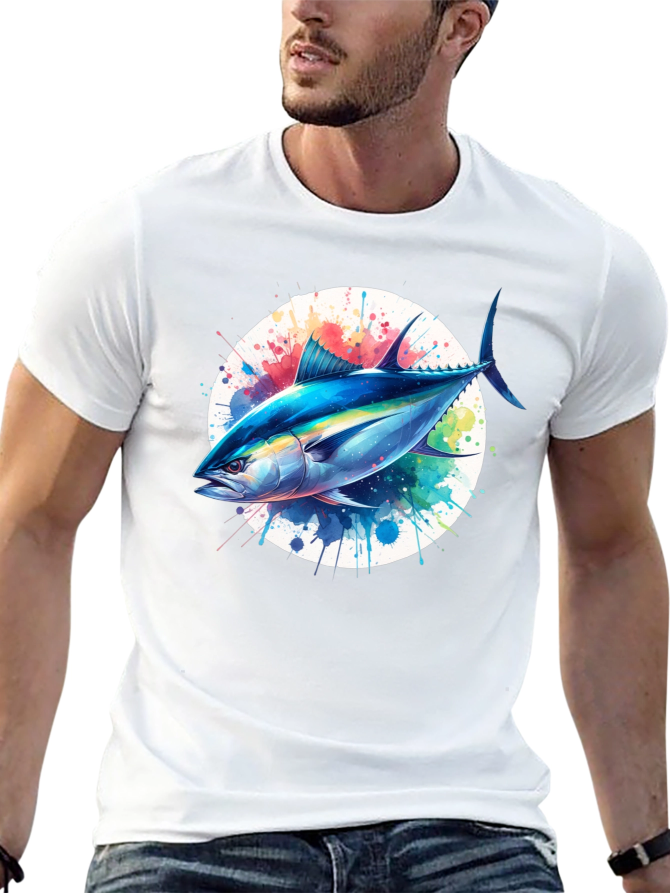 Tuna Splash Graphic Tee - Black Cotton T-Shirt