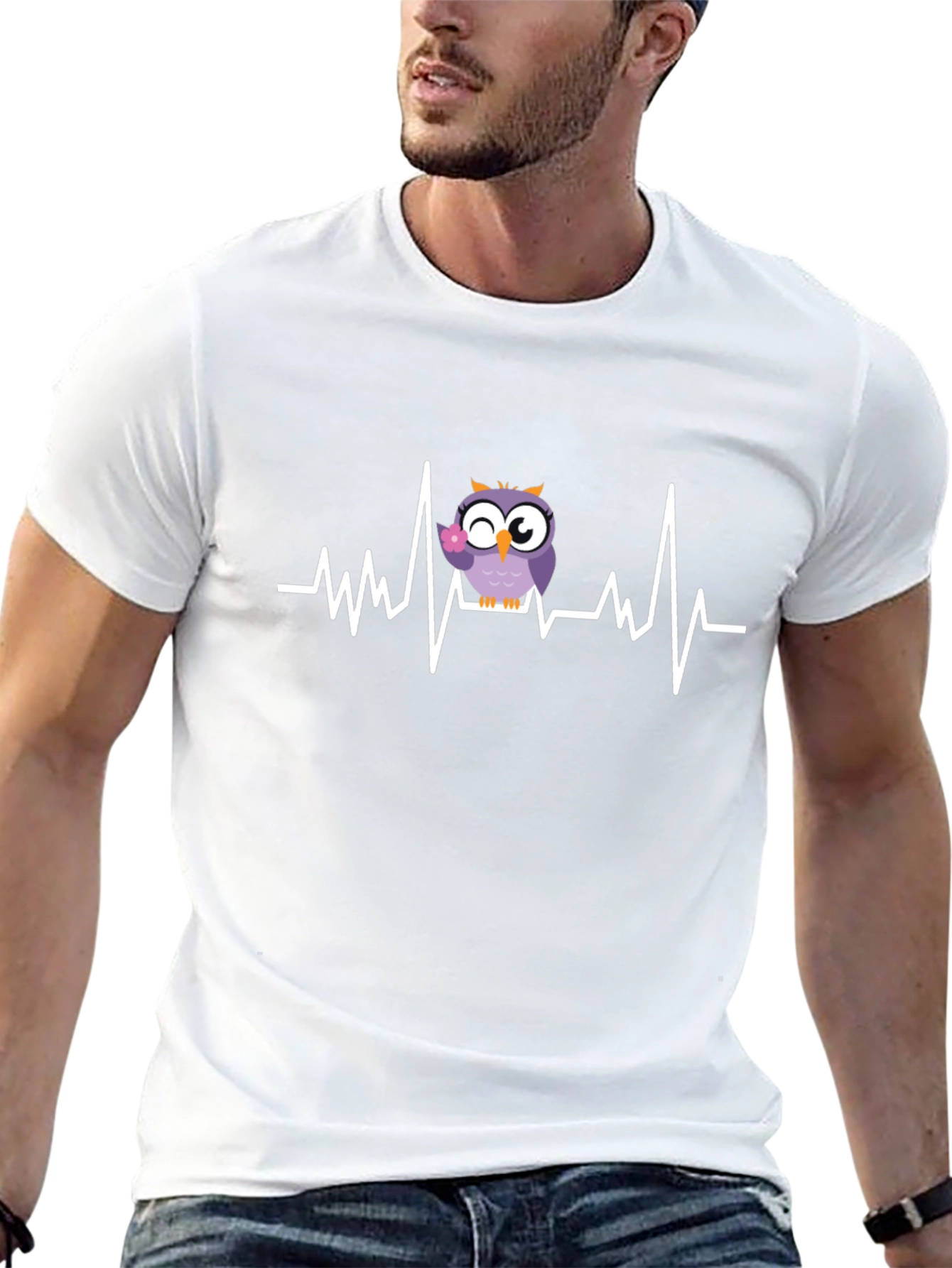 Owl Heartbeat Graphic Tee - Black Cotton