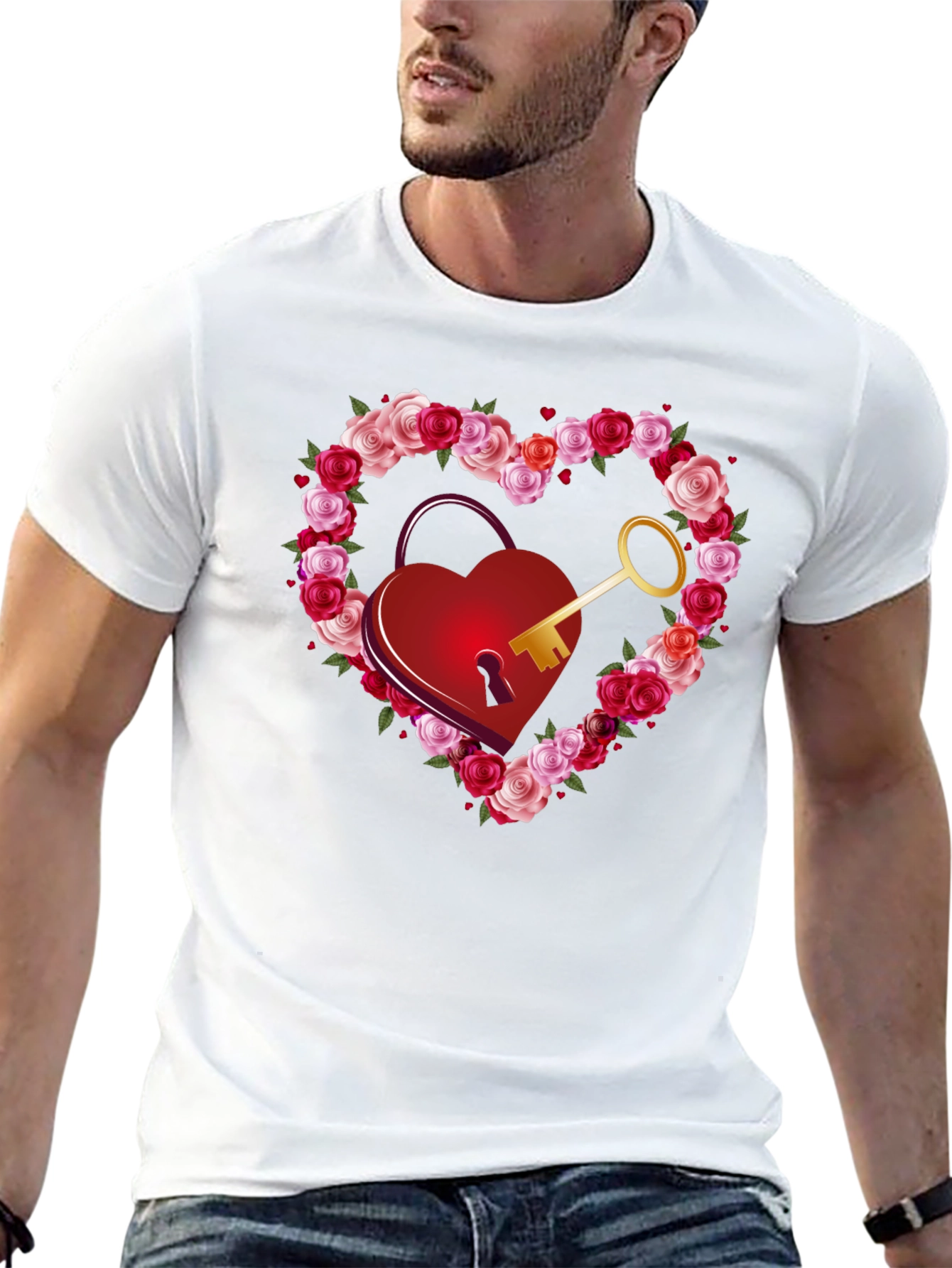 Heart Lock & Key Rose Valentines Day Graphic Tee