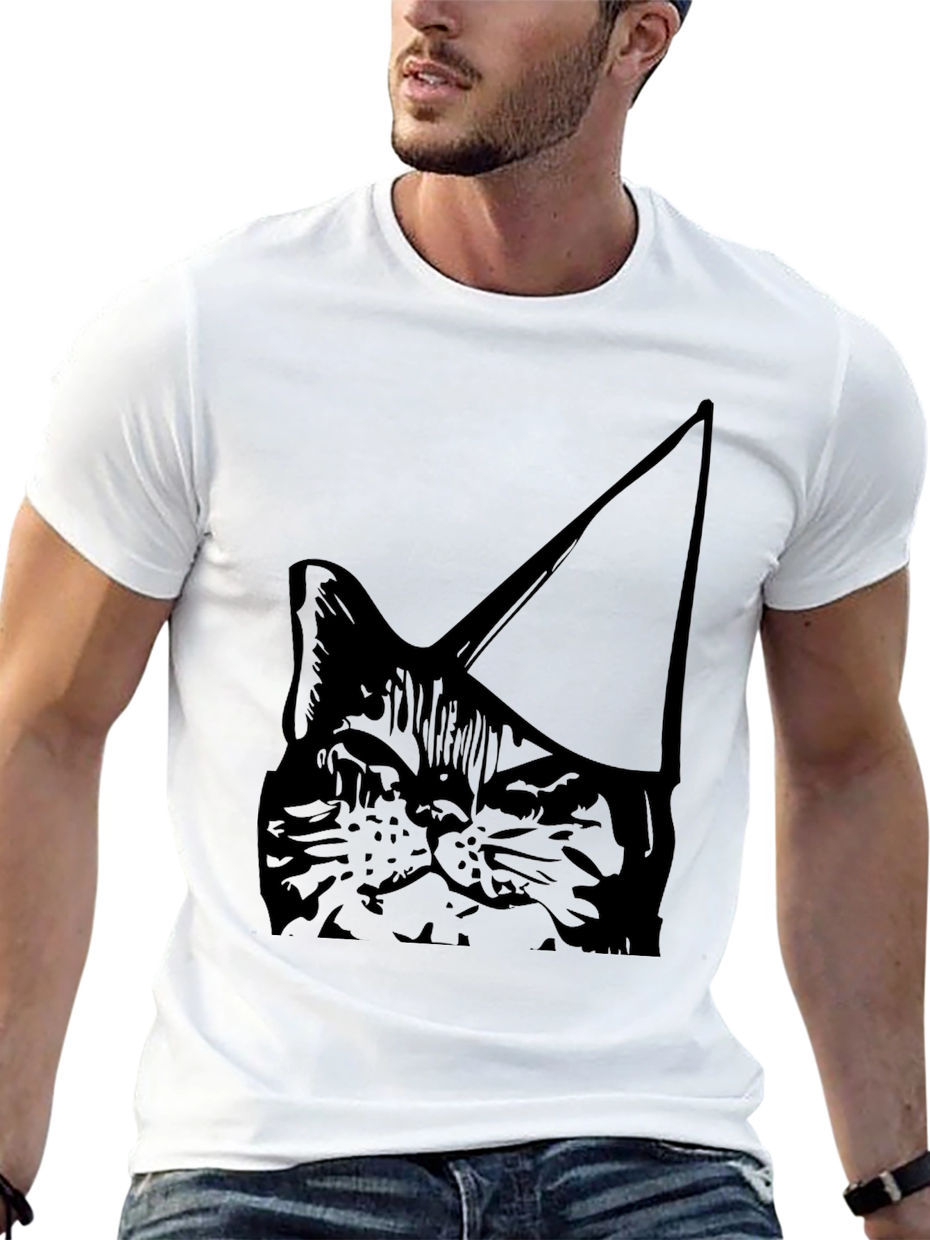 Cool Cat Party Hat Black T-Shirt