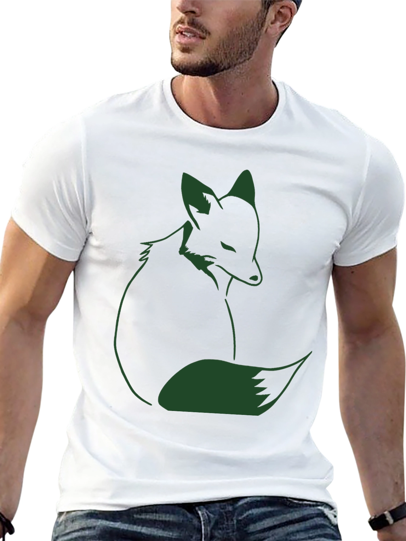 Fox Graphic T-Shirt - Dark Green Print on Black