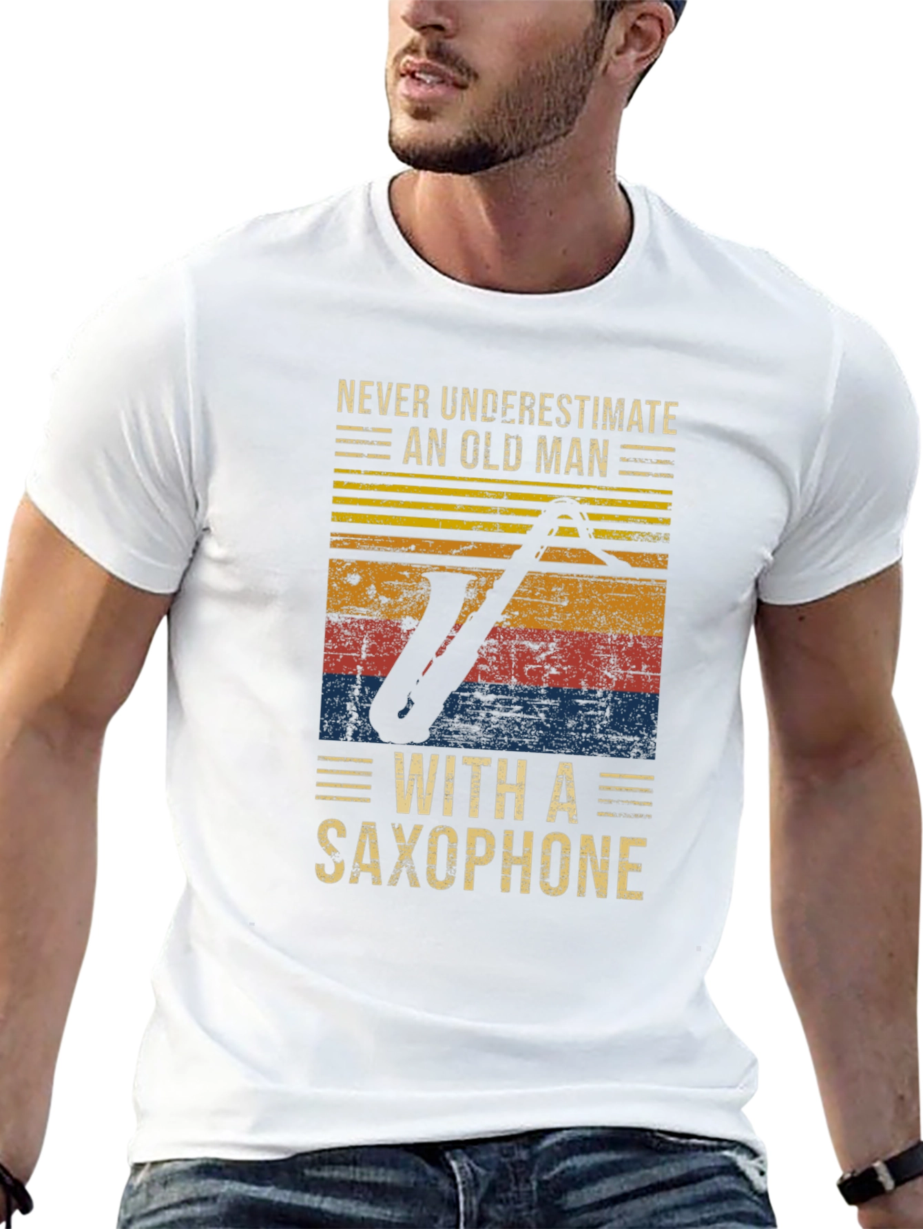Old Man Saxophone Graphic T-Shirt - Black