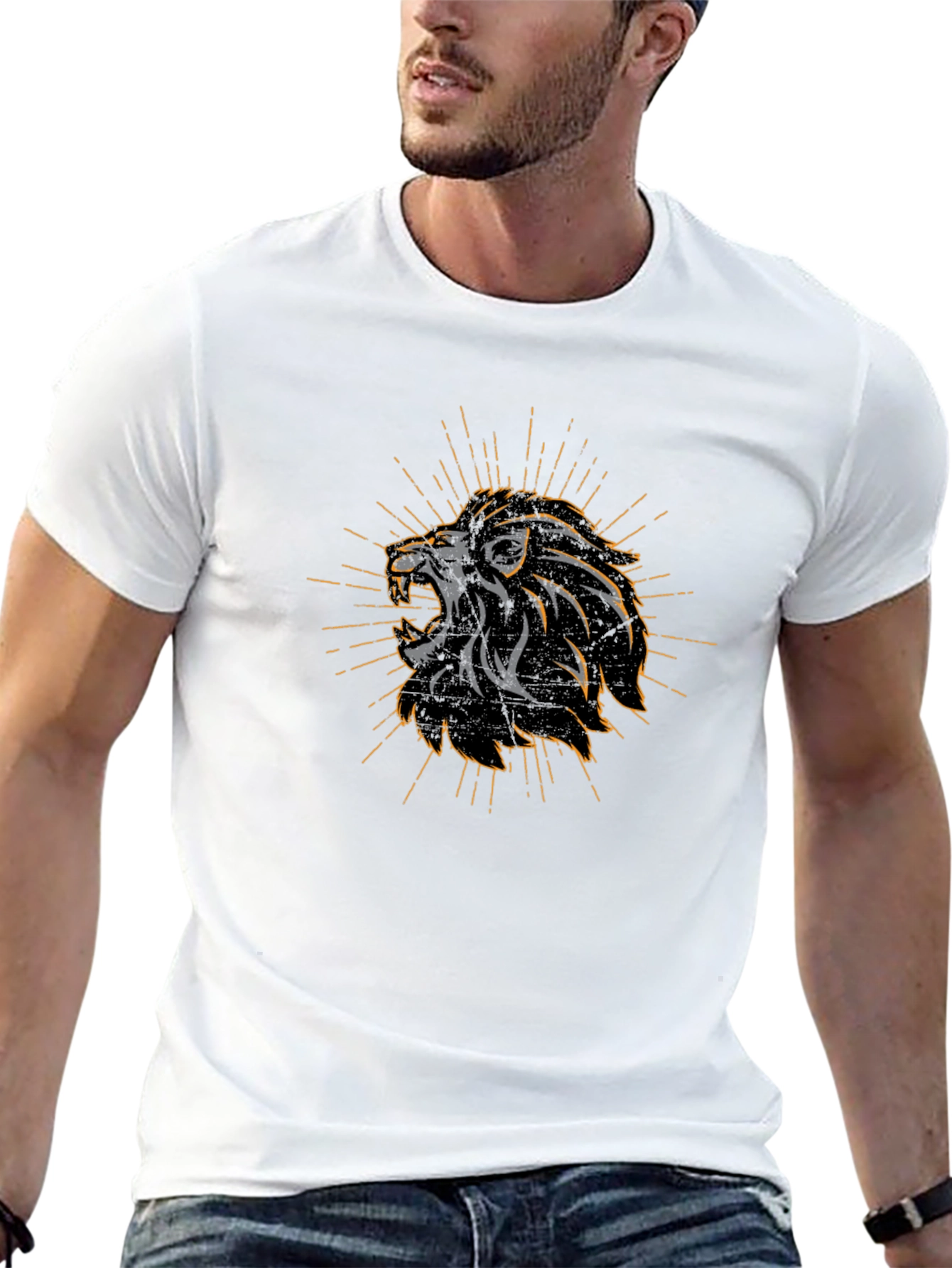 Lion Graphic Print Mens Black T-Shirt