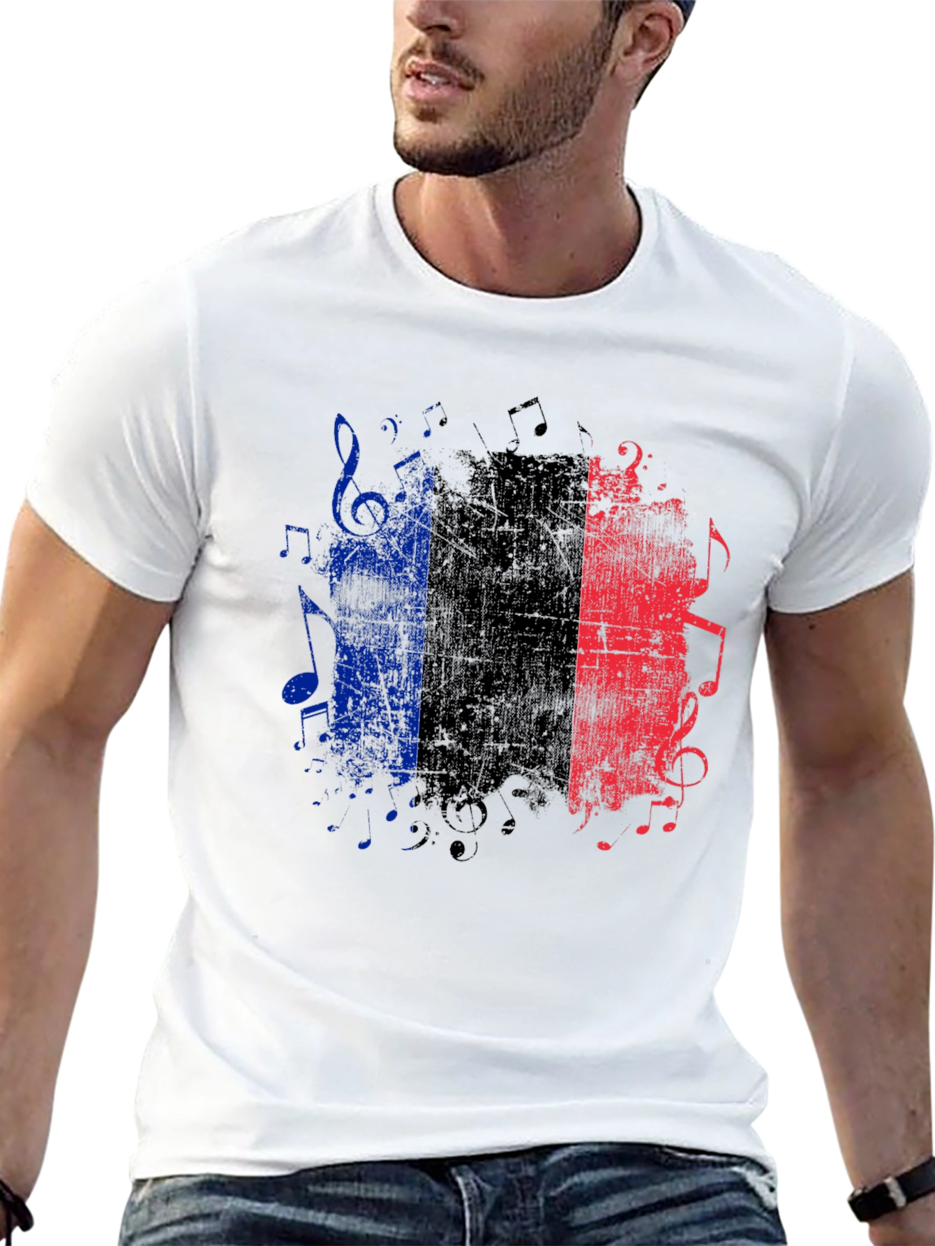 French Flag Music Notes Graphic Tee