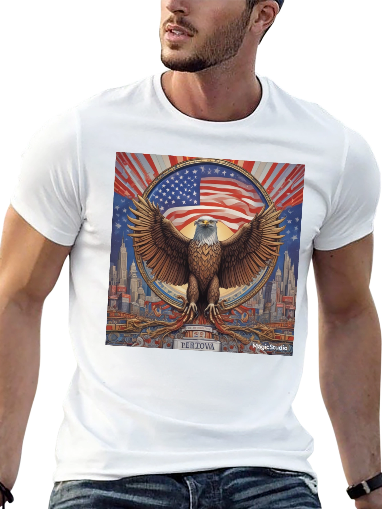 Patriotic Eagle Graphic Tee - Mens Black T-Shirt