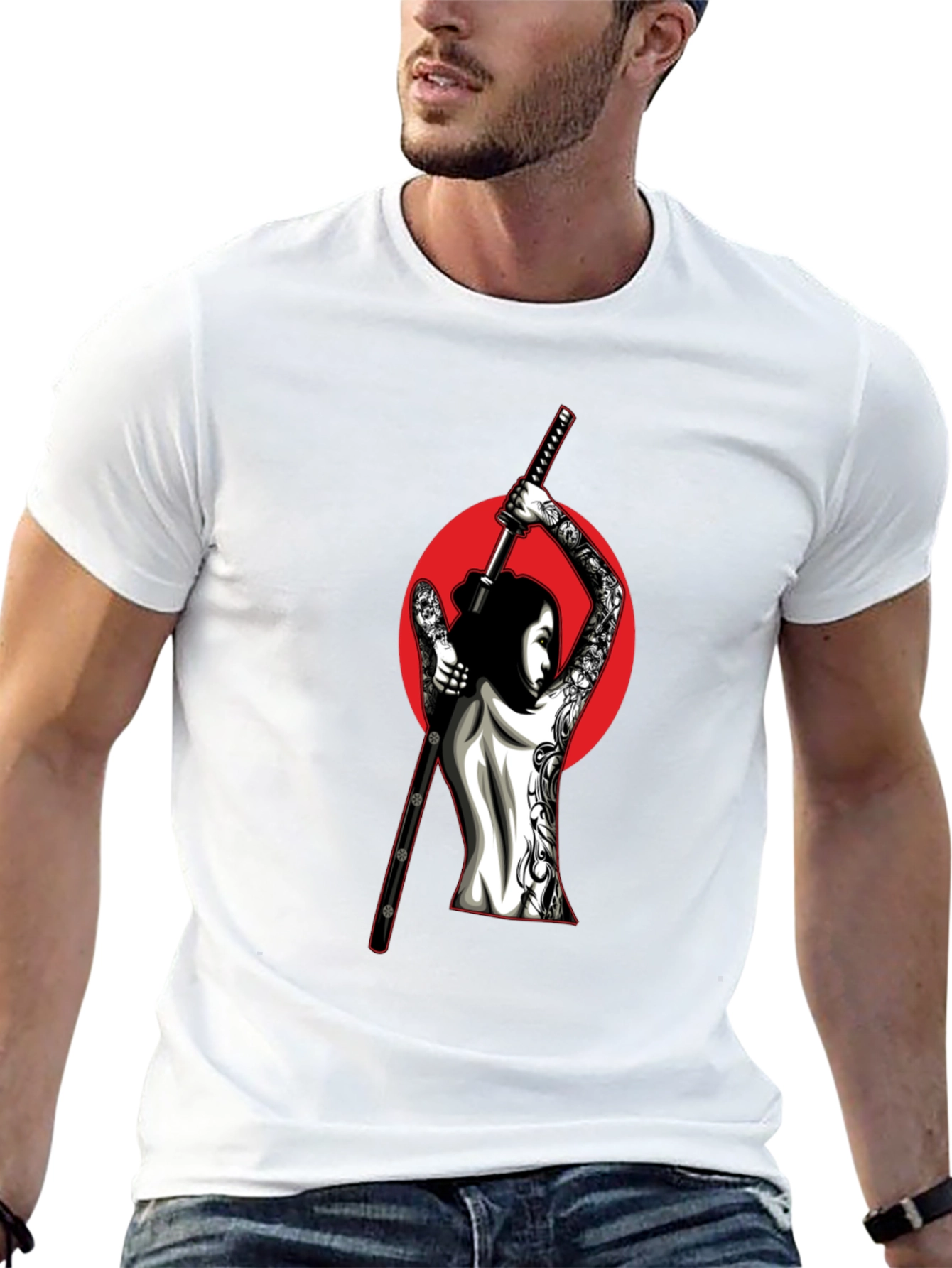 Samurai Woman Graphic T-Shirt - Black