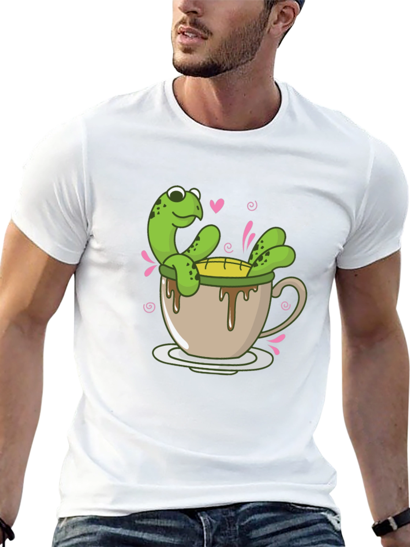 Cute Turtle Tea Cup Graphic T-Shirt