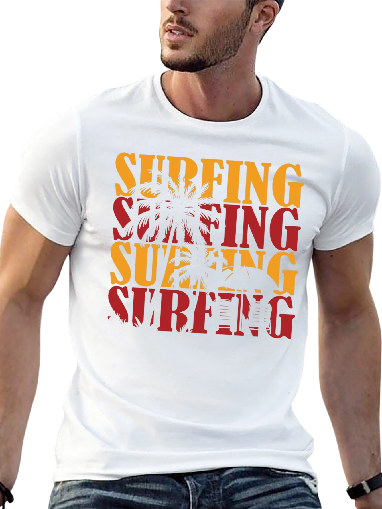 Surfing Graphic Tee - Tropical Palm Tree T-Shirt