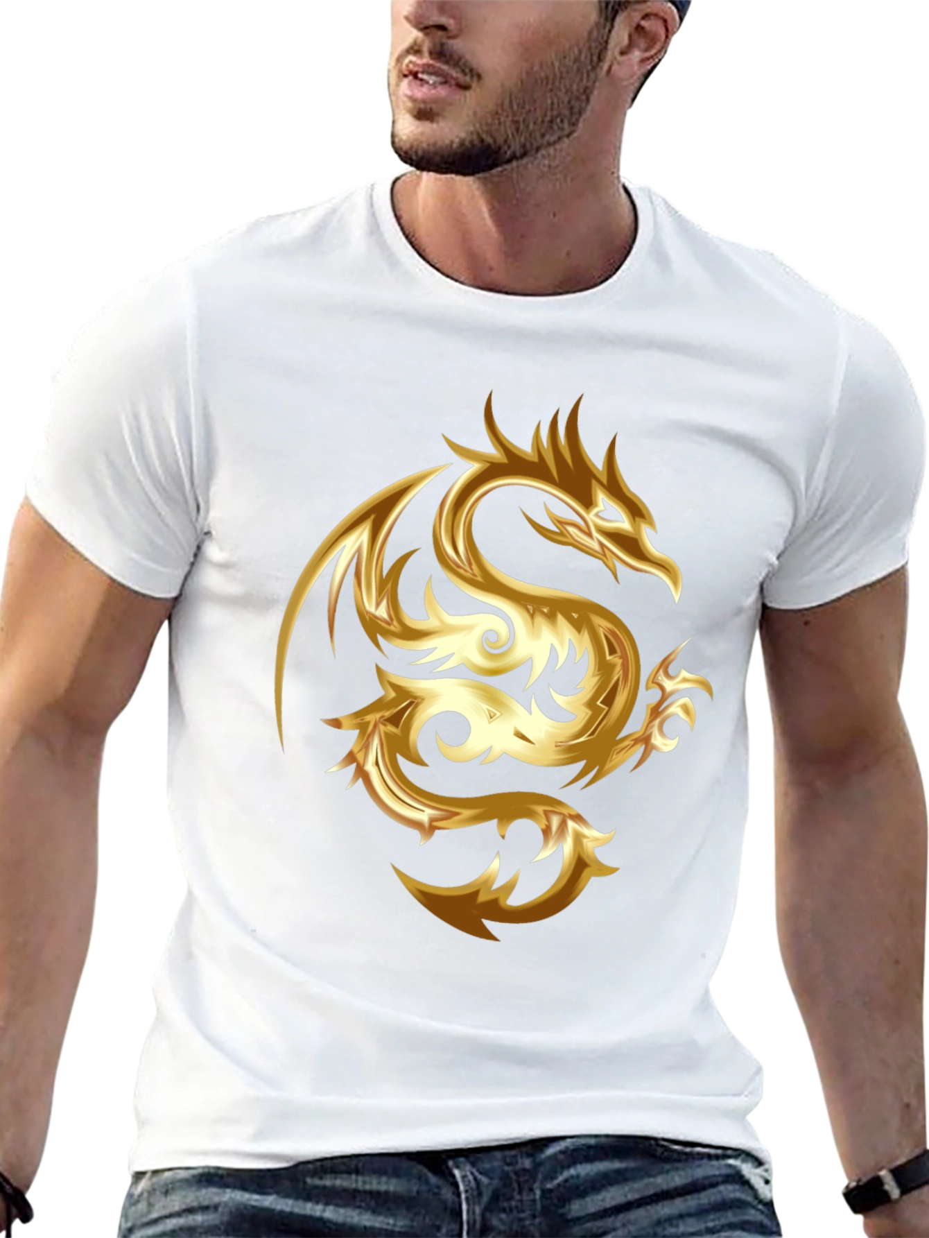 Gold Dragon Graphic Tee - Stylish Mens Black T-Shirt