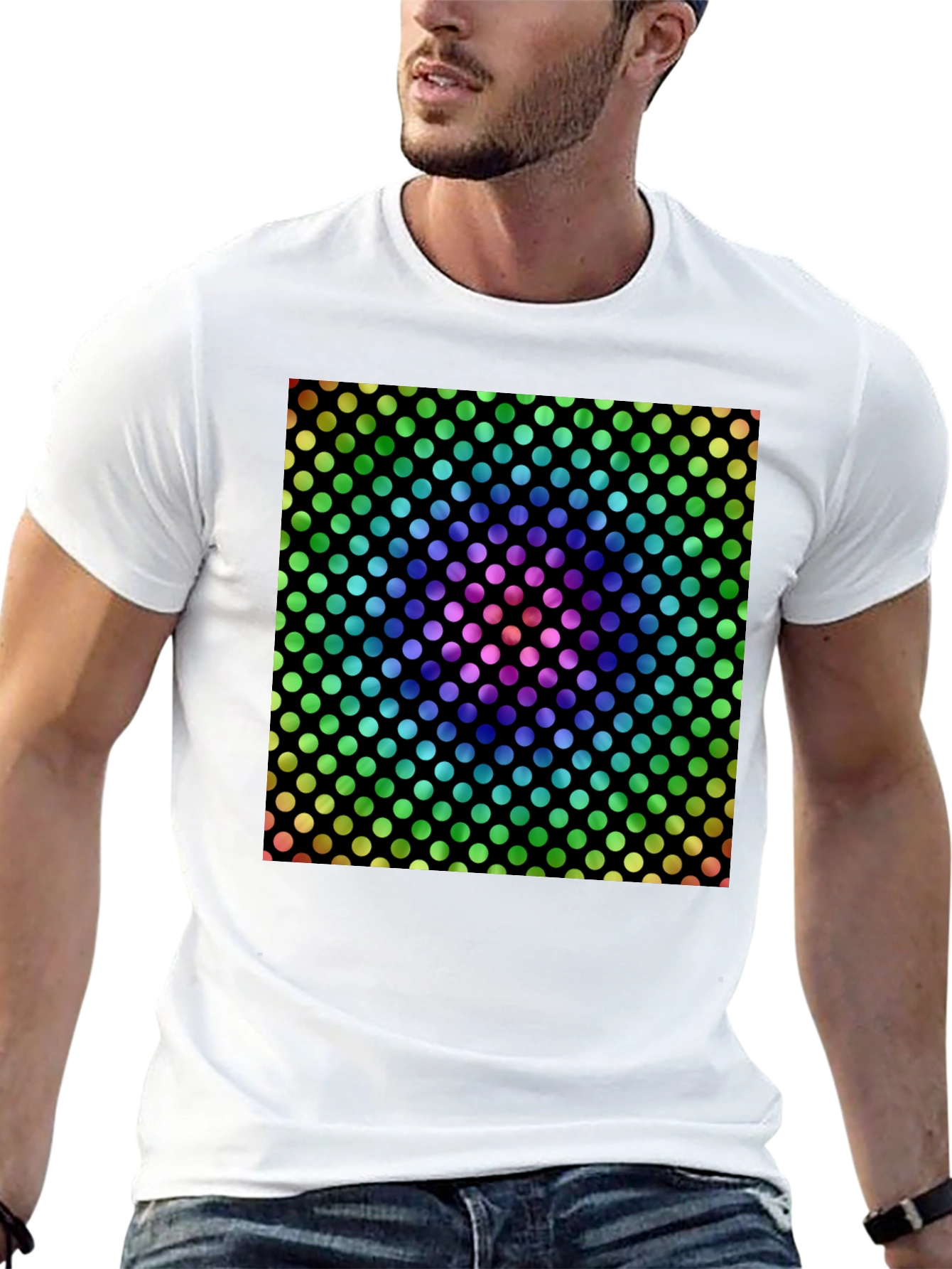 Rainbow Polka Dot Graphic Tee - Mens Black T-Shirt