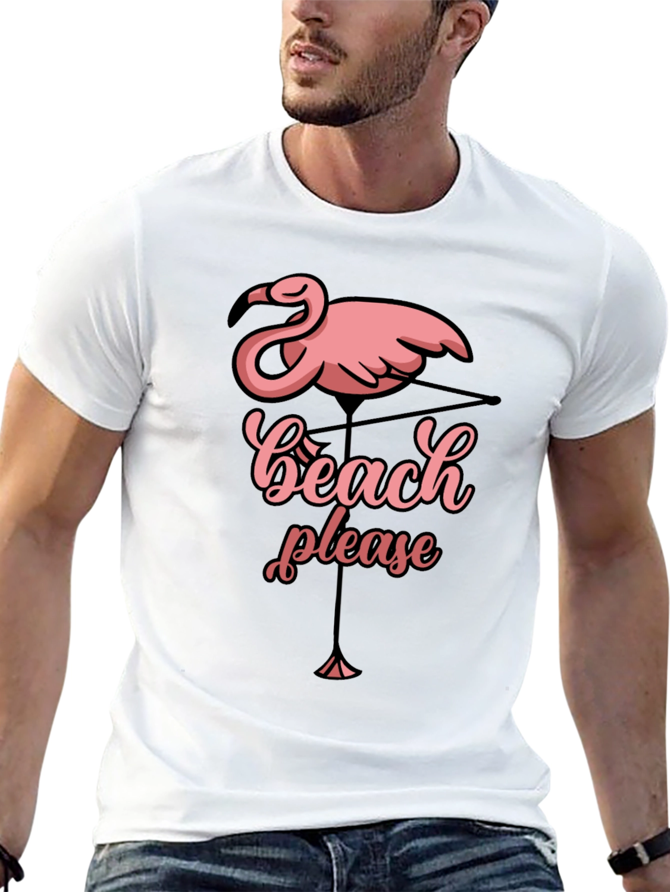 Beach Please Flamingo Graphic T-Shirt