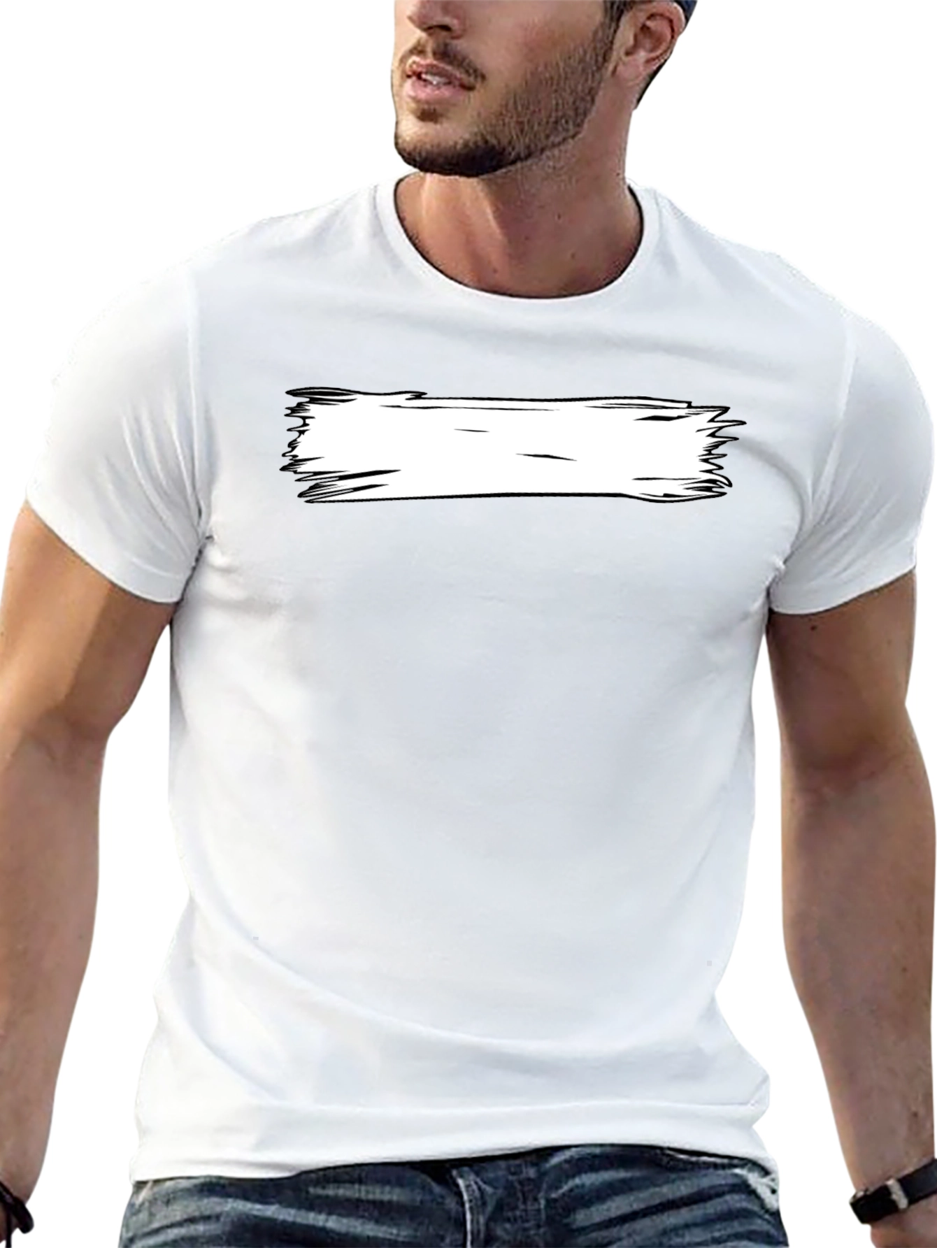Black T-Shirt with White Brushstroke Design