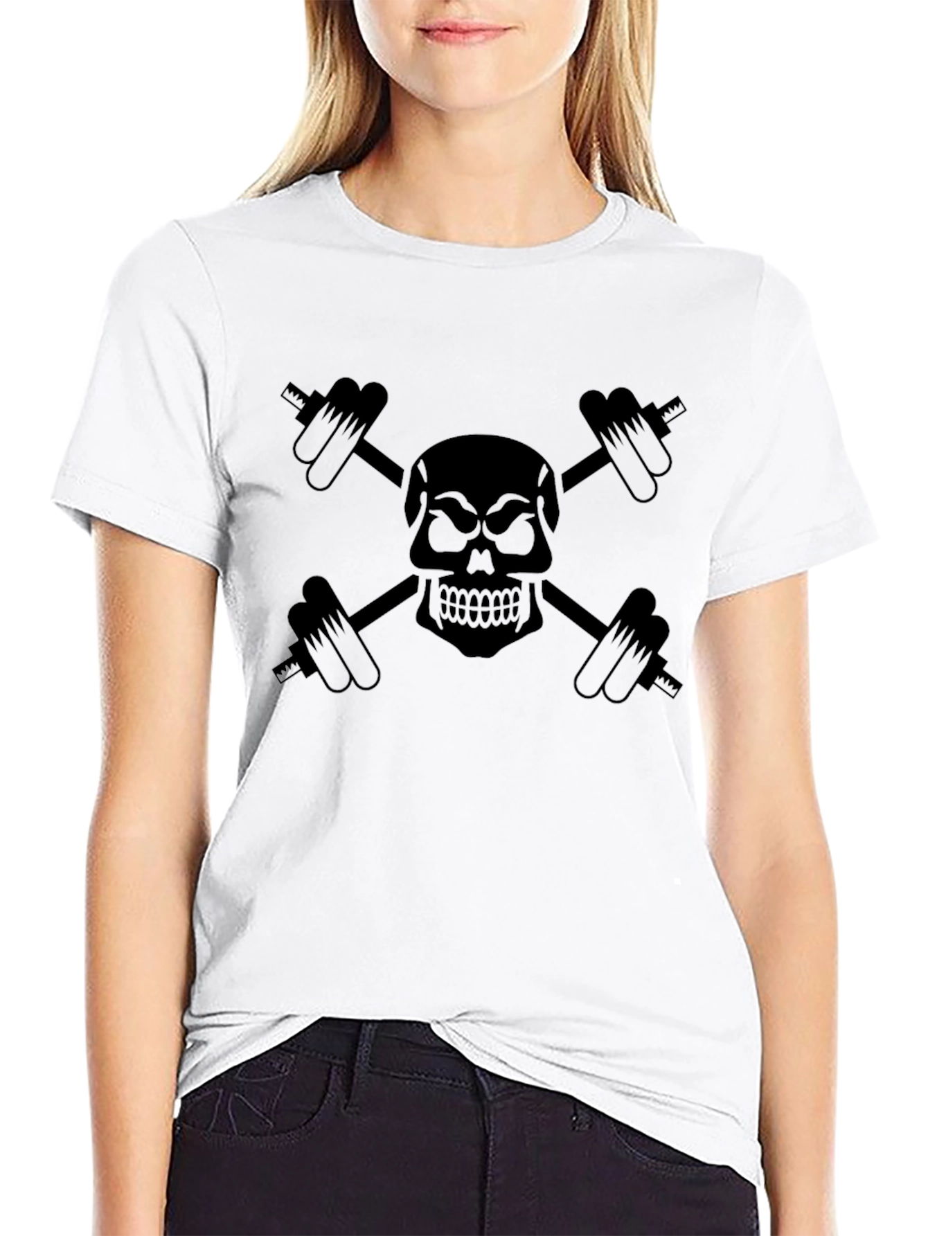 Skull & Dumbbell Graphic Tee - Black Gym Shirt