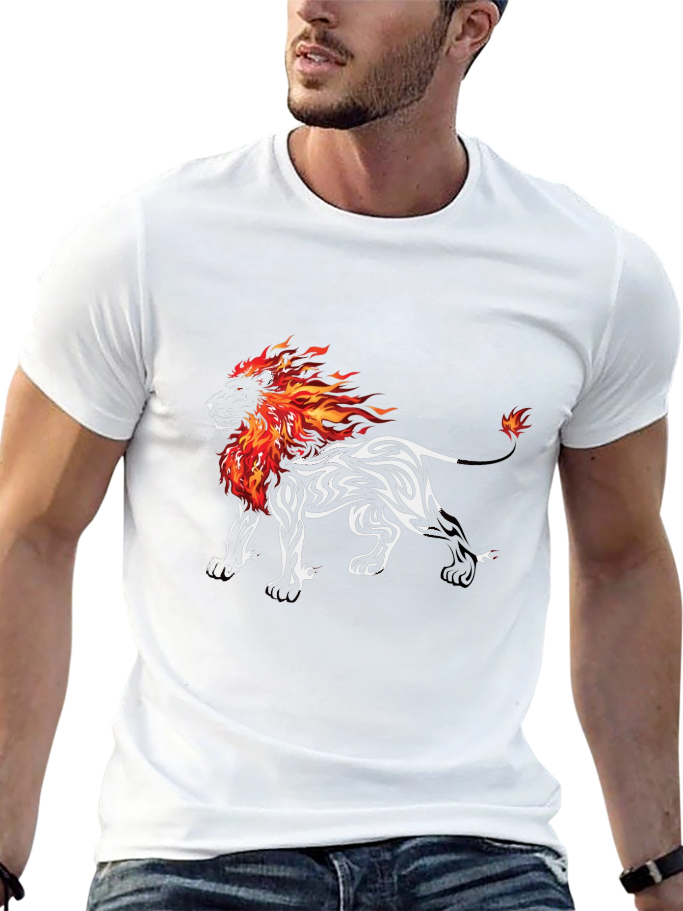 Fiery Lion Graphic Tee - Black Cotton Blend T-Shirt