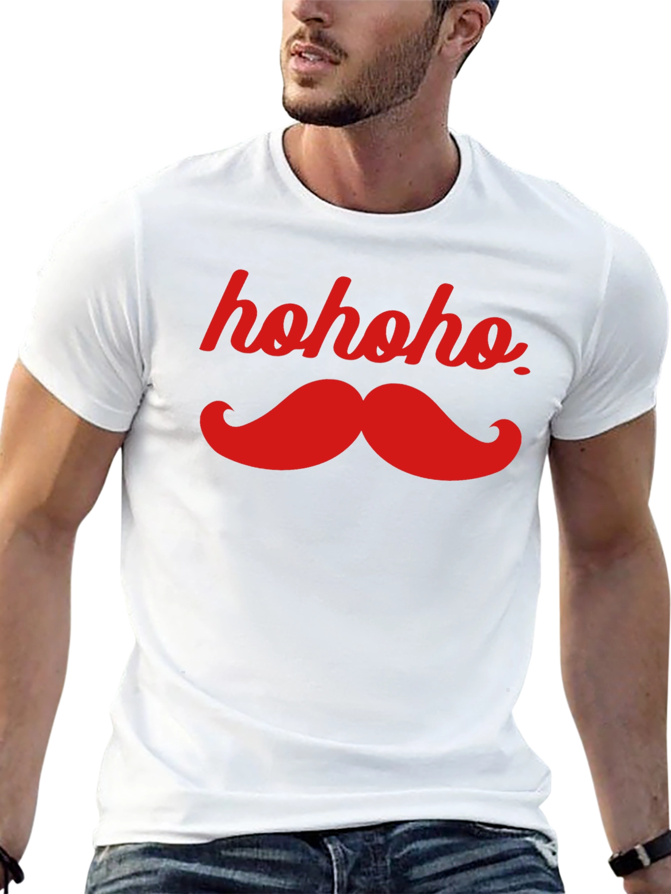 Hohoho Mustache Black Tee - Christmas Humor