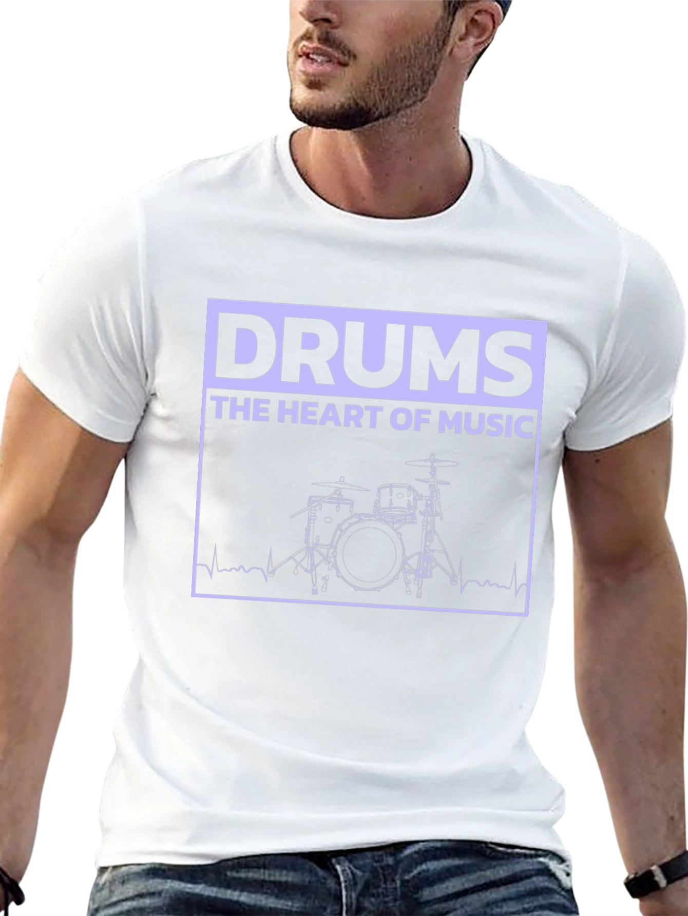 Drums Heart of Music Graphic Black T-Shirt