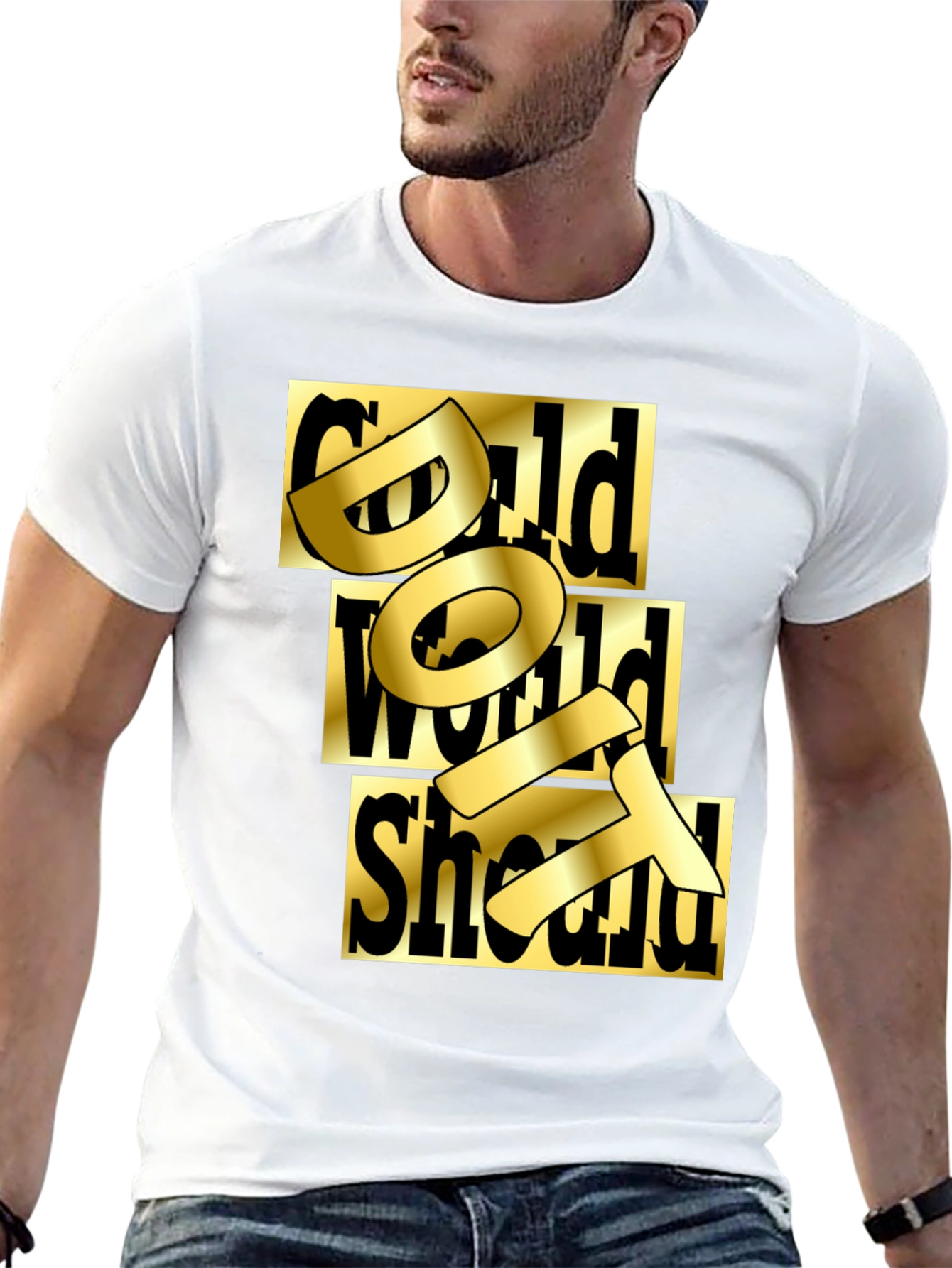 Gold Text Graphic Black T-Shirt