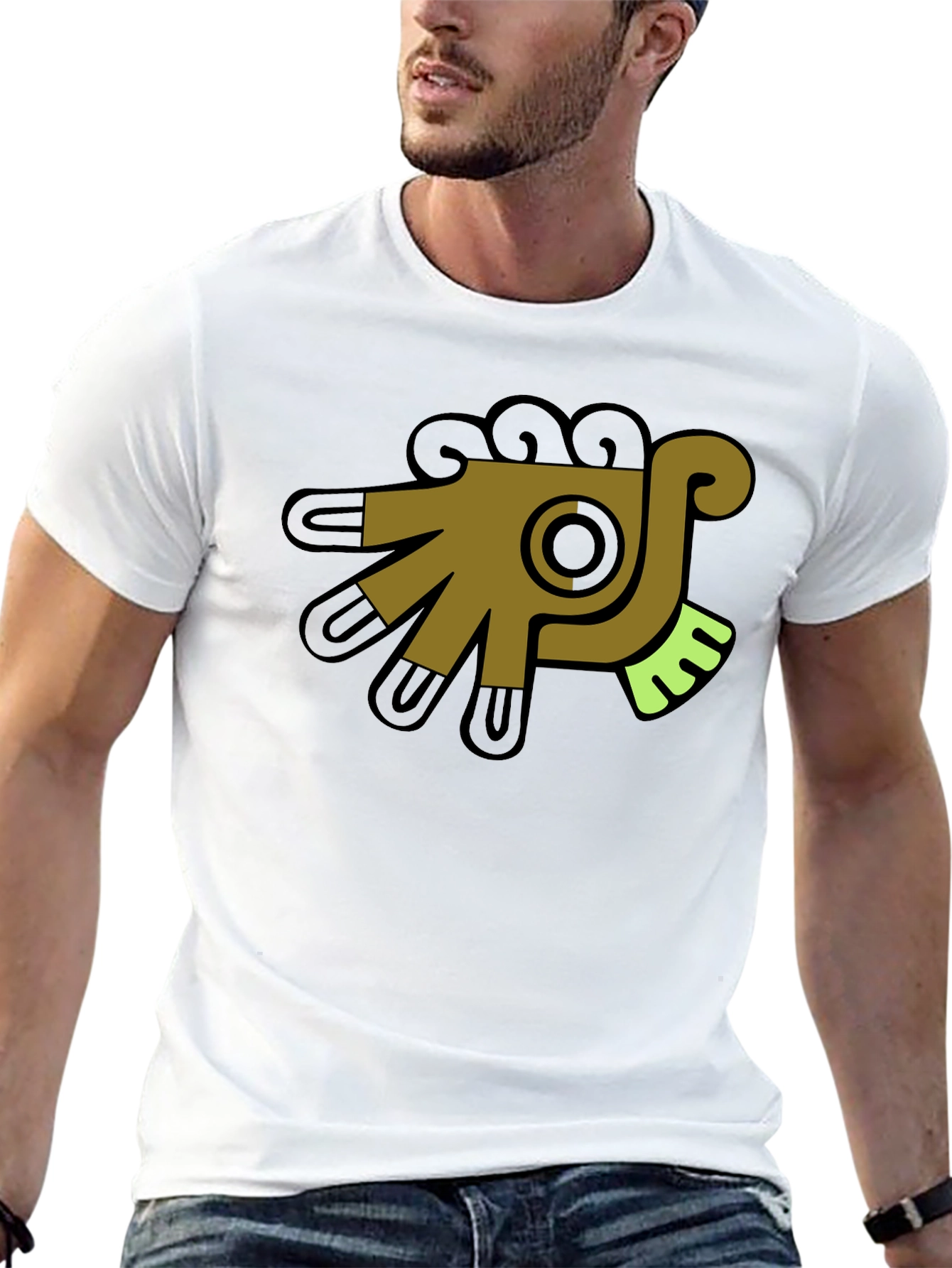 Aztec Bird Graphic Tee - Black Cotton T-Shirt