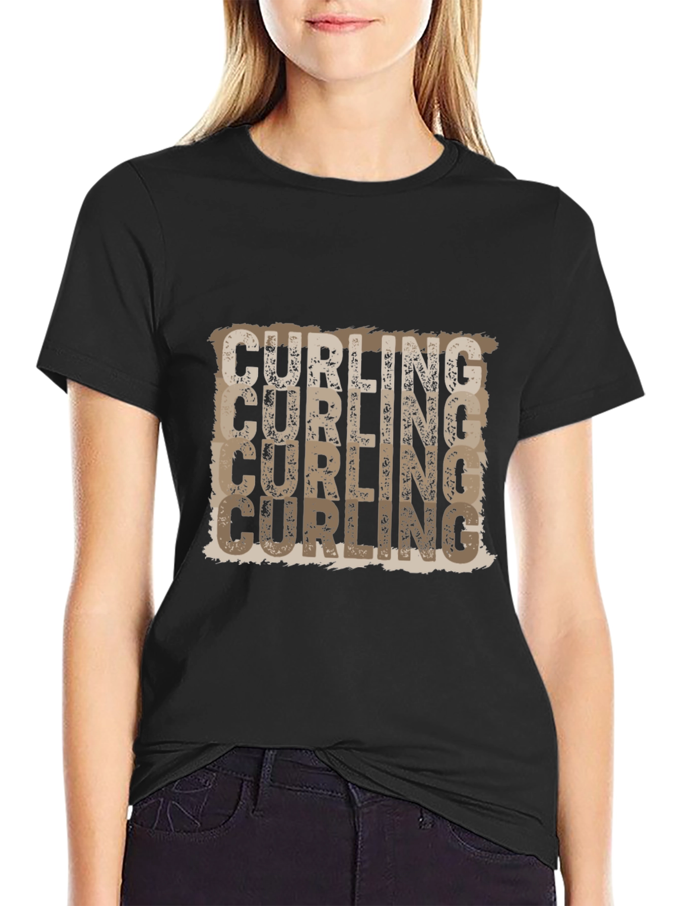 Curling Text Graphic Tee - Sporty Casual Shirt