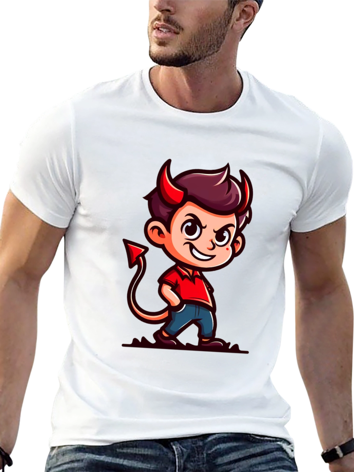 Devil Cartoon Graphic Tee - Black T-Shirt