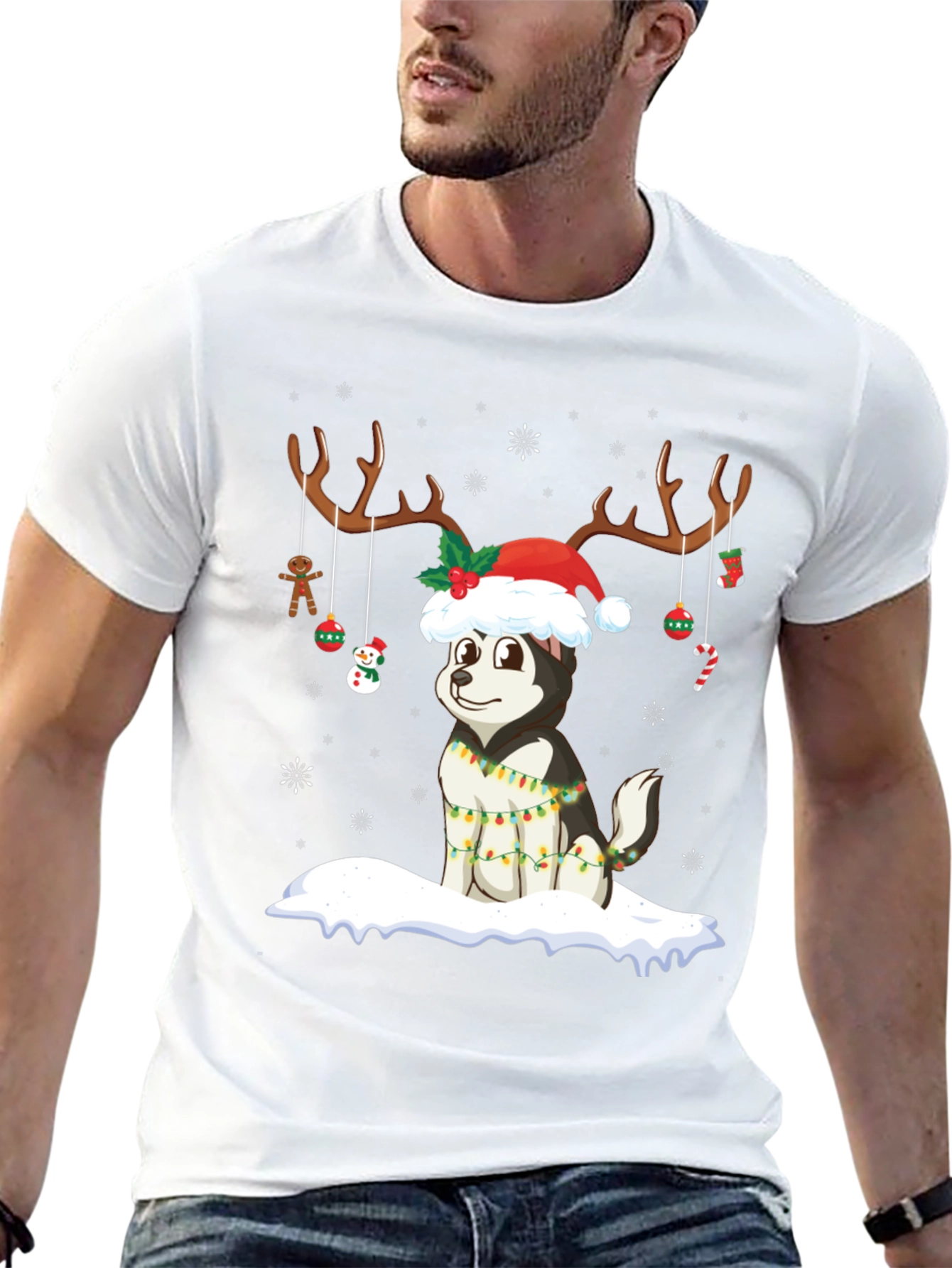 Festive Husky Christmas Graphic Tee