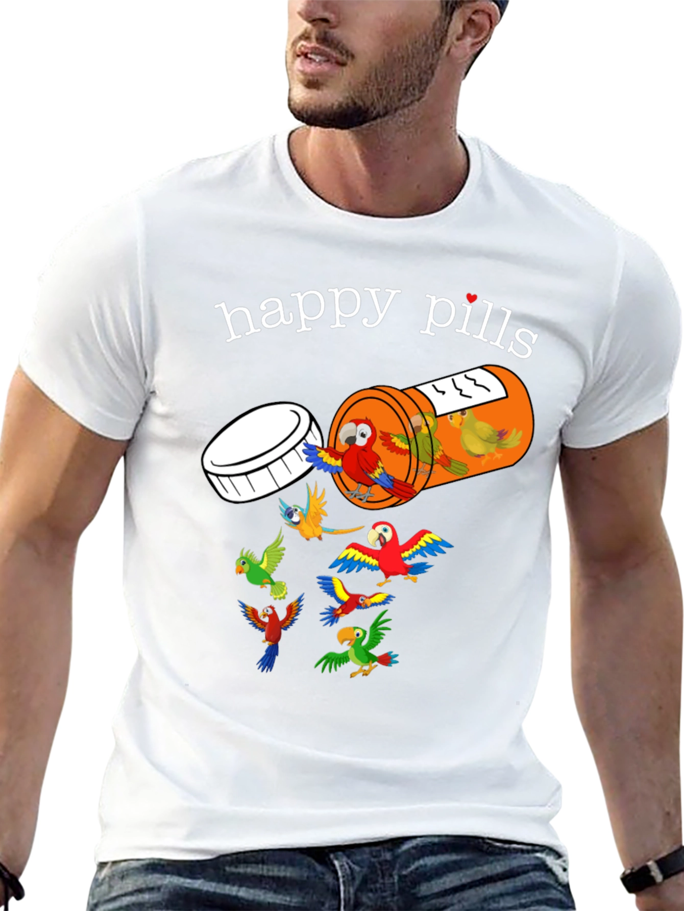 Happy Pills Parrot T-Shirt - Fun Graphic Tee