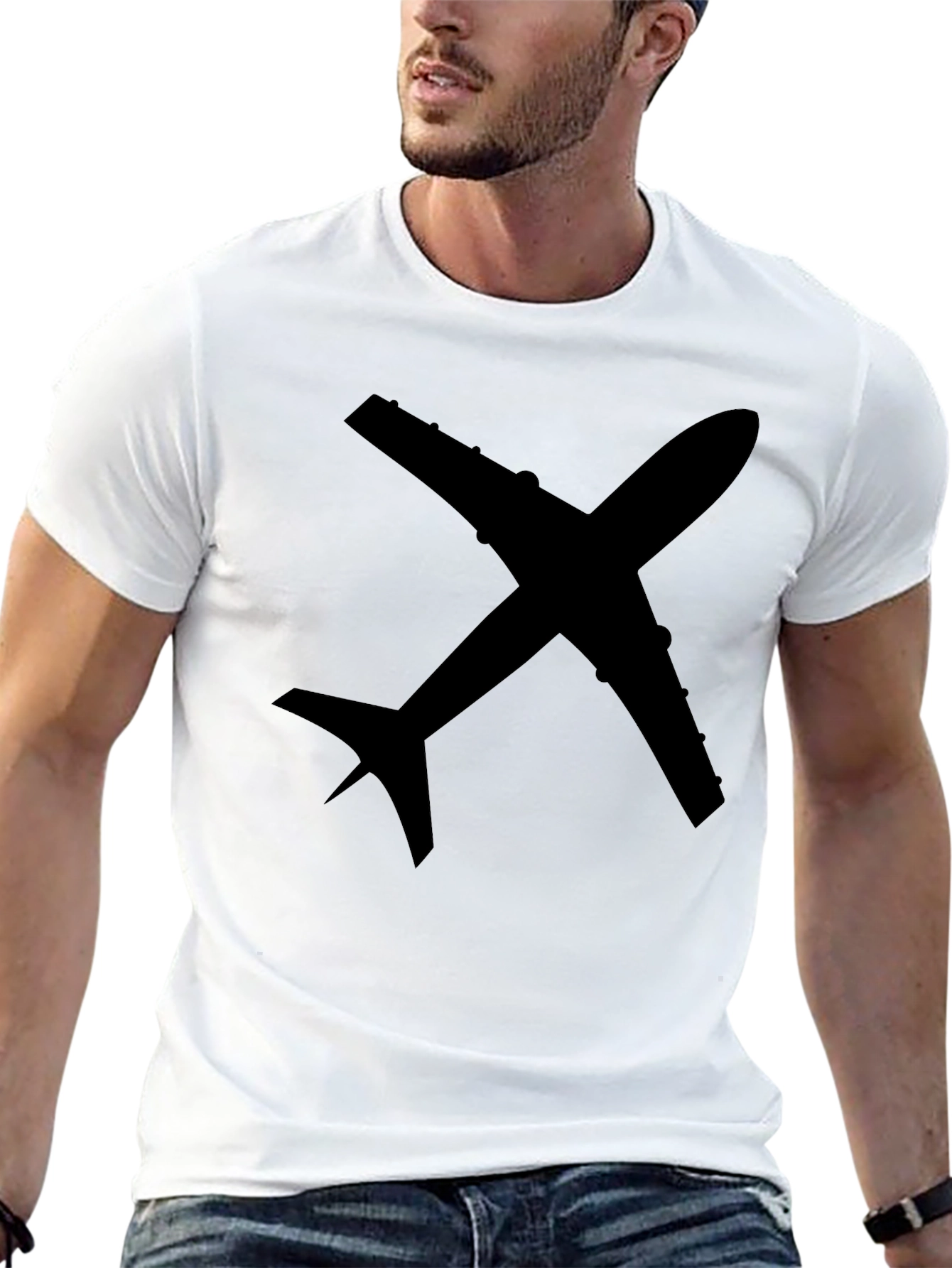 Airplane Graphic Tee - Black Cotton Casual Shirt