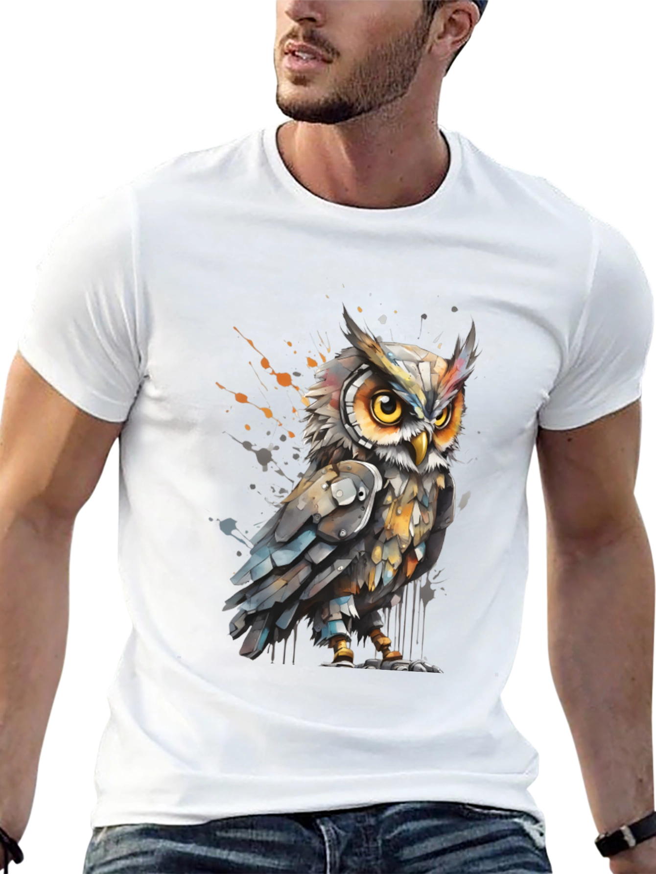 Artistic Owl Graphic Tee - Cool Bird T-Shirt