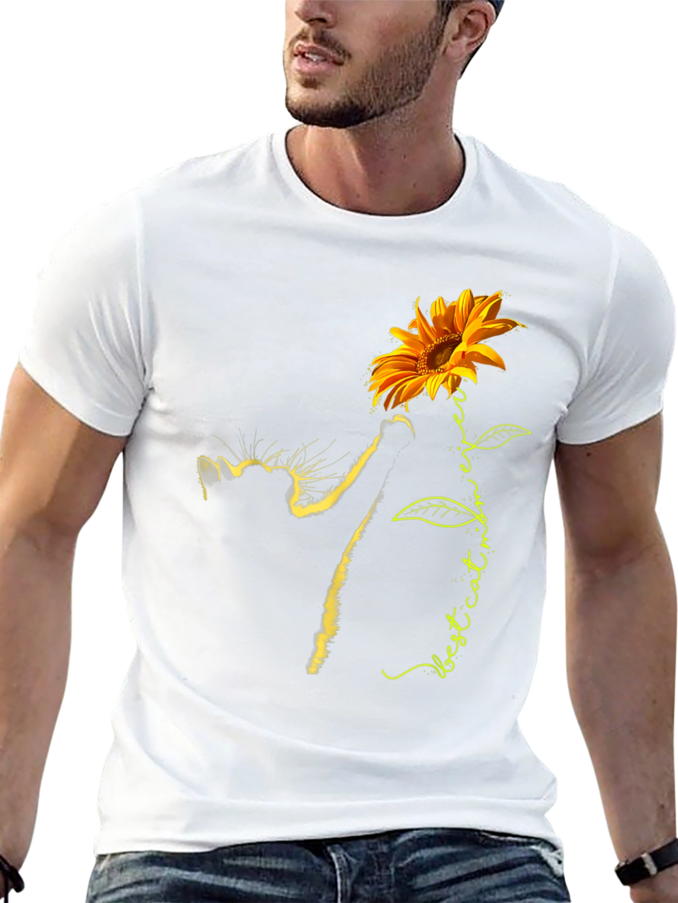 Sunflower Cat Lover T-Shirt - Best cat mom ever!
