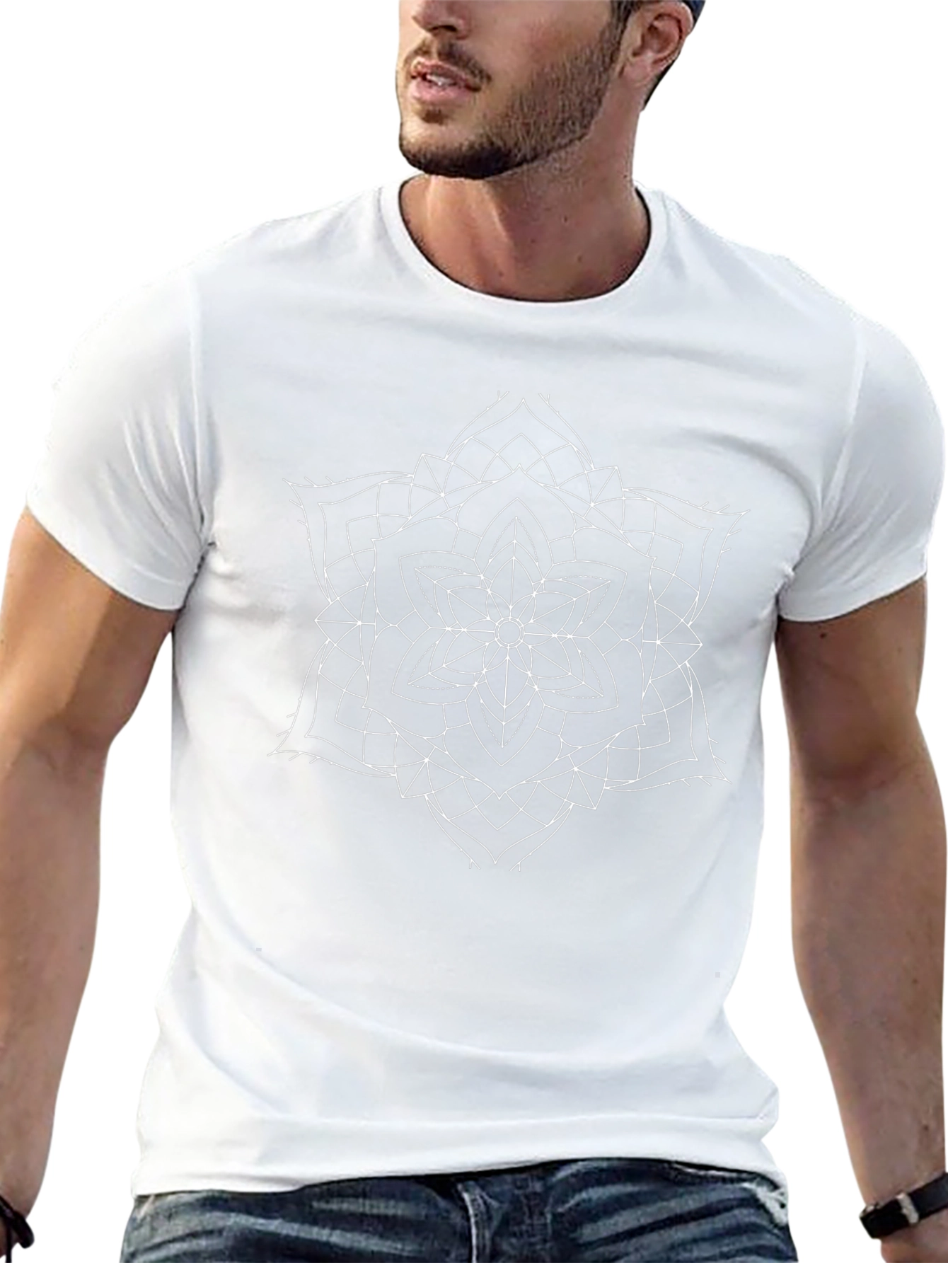 Geometric Mandala Graphic Tee - Black Cotton