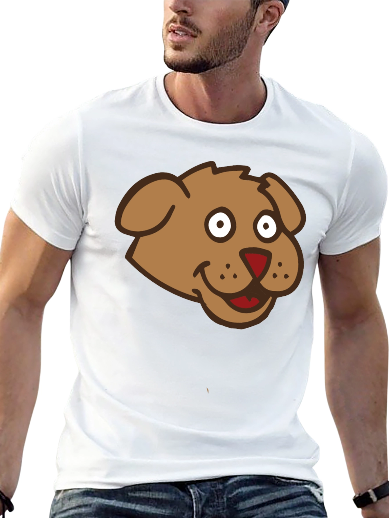 Cartoon Dog Face Black T-Shirt